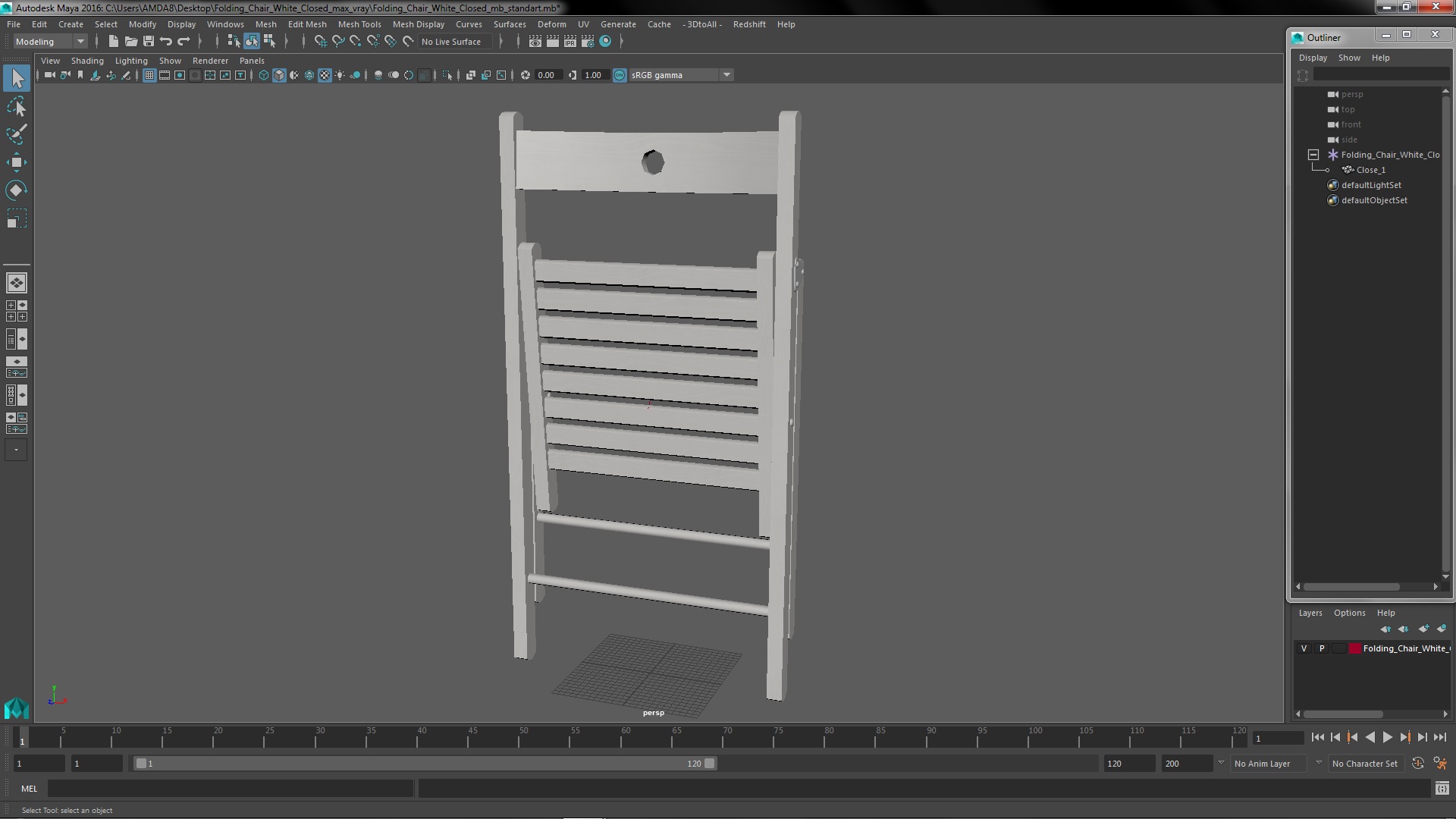 3D Folding Chair White Closed