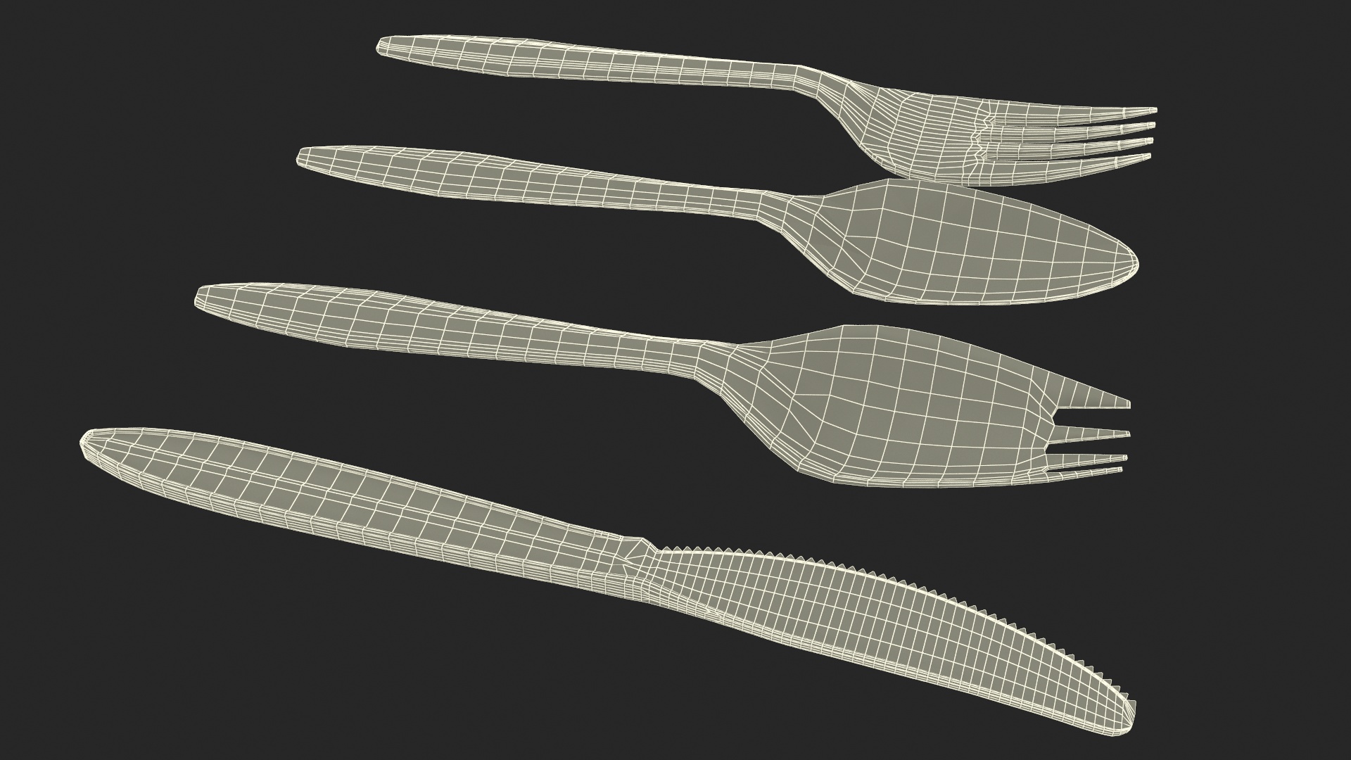 Realistic Plastic Cutlery Set 3D model