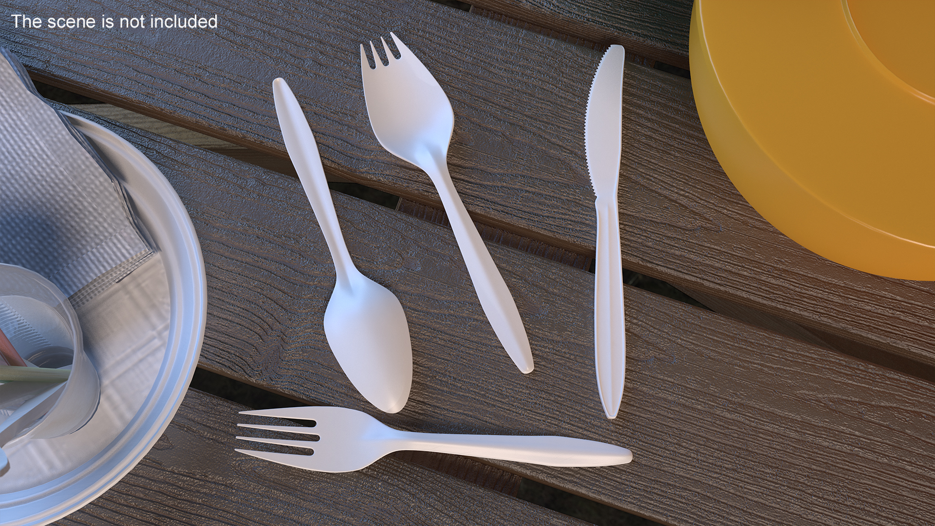 Realistic Plastic Cutlery Set 3D model