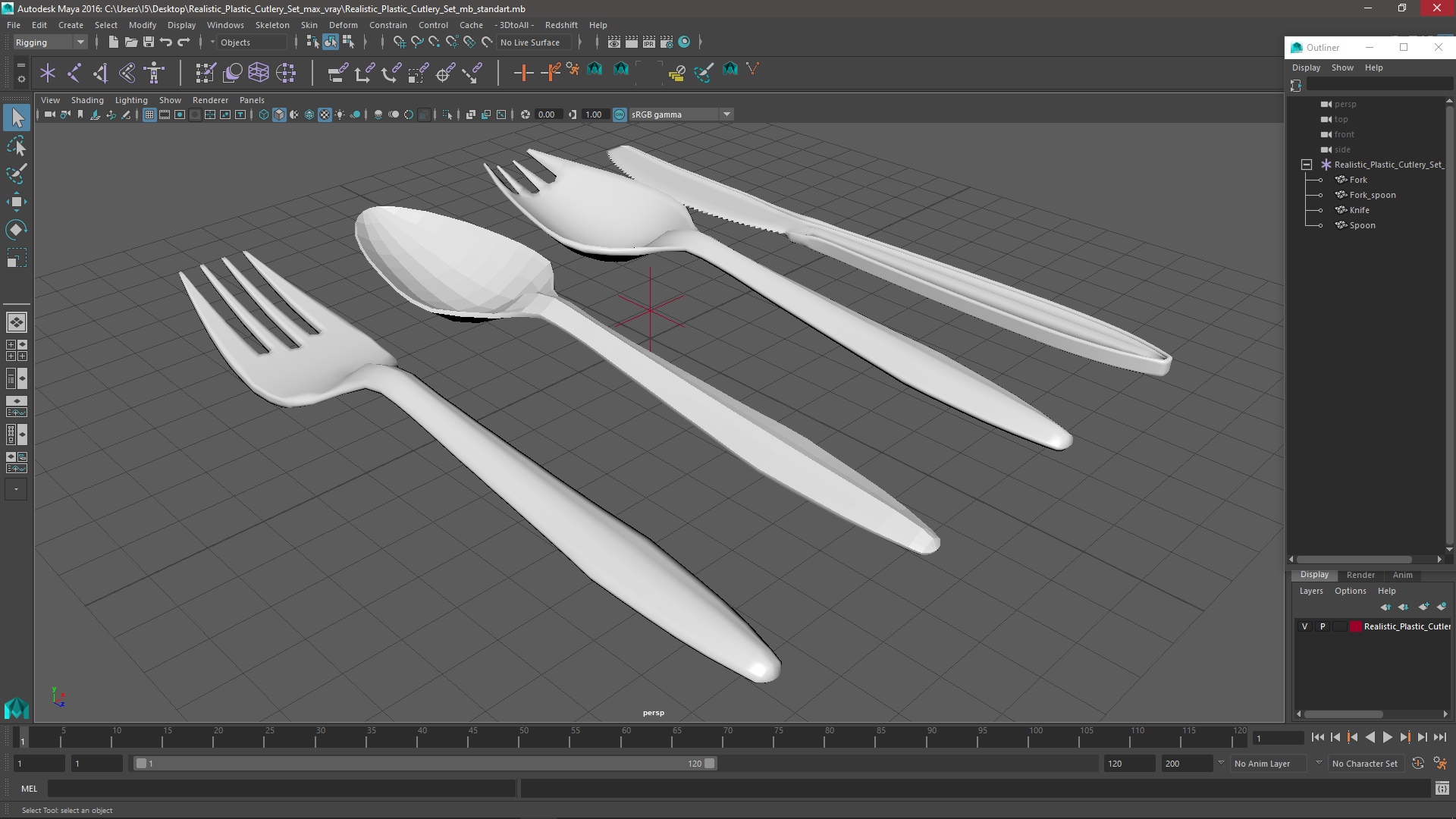 Realistic Plastic Cutlery Set 3D model