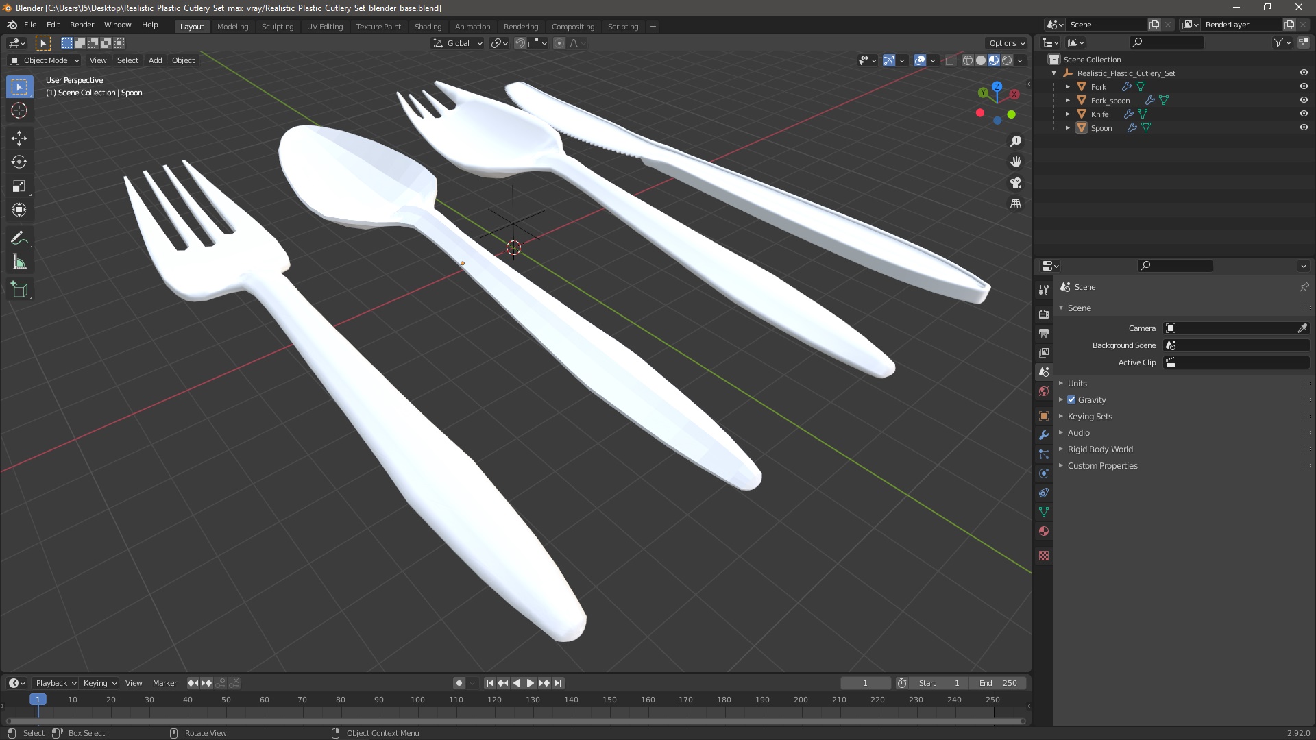 Realistic Plastic Cutlery Set 3D model