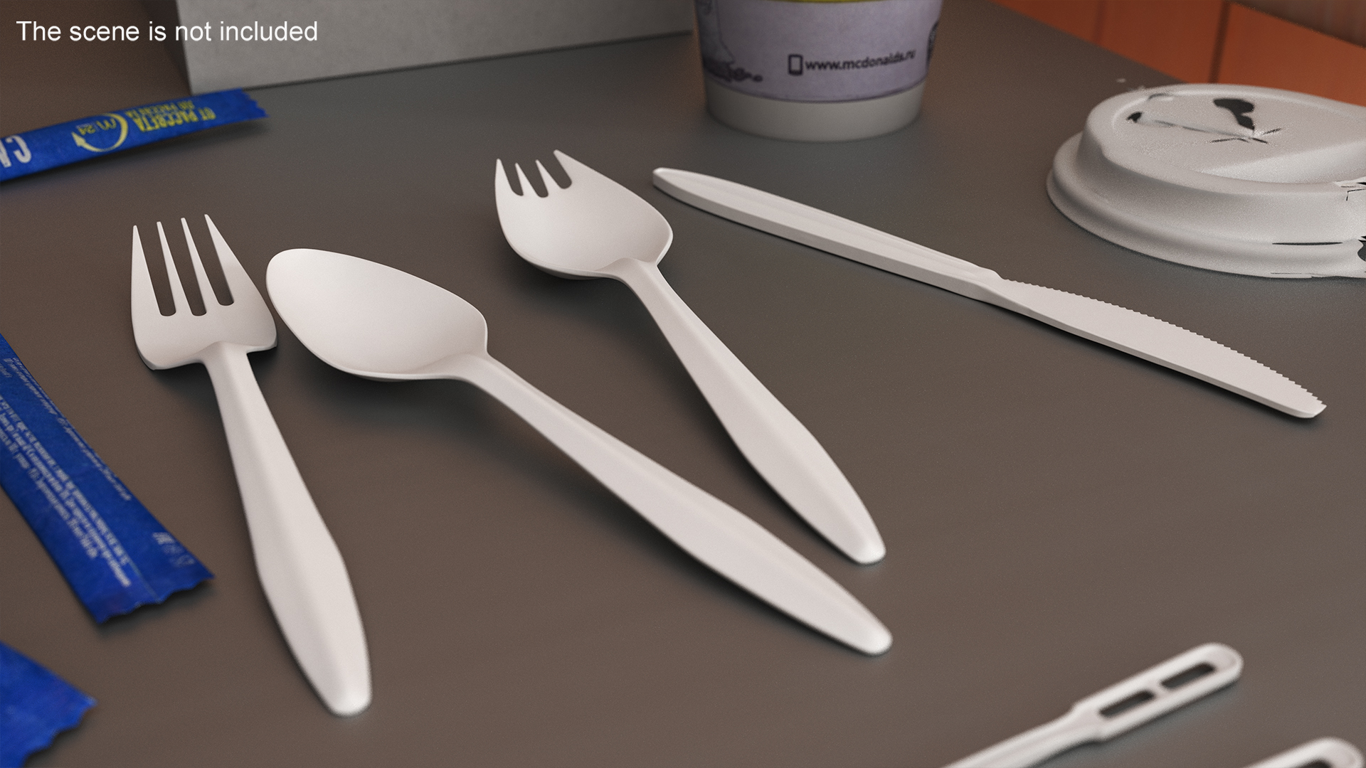 Realistic Plastic Cutlery Set 3D model