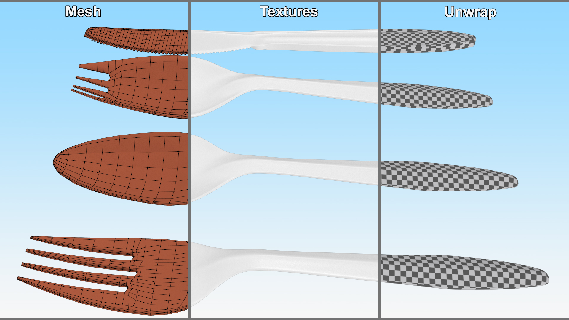 Realistic Plastic Cutlery Set 3D model