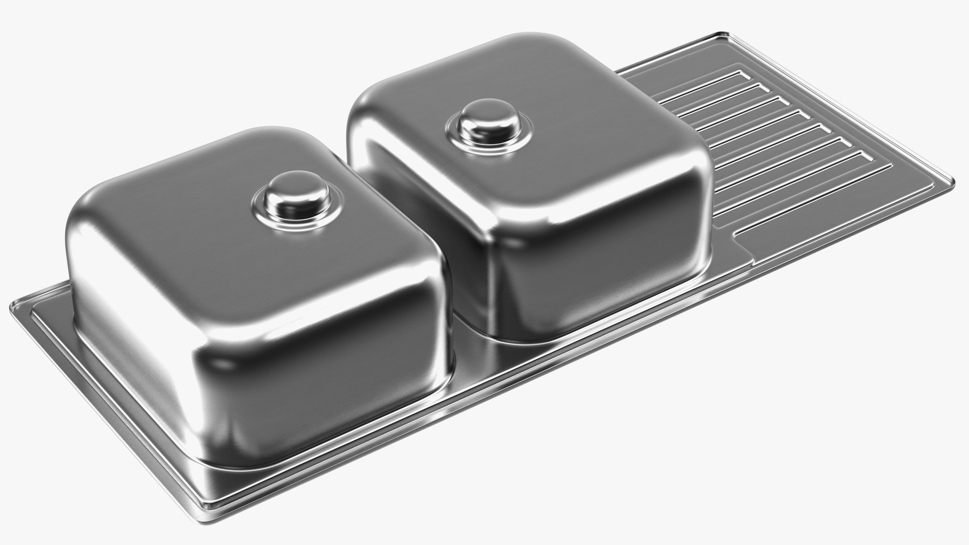 3D Double Bowl Stainless Steel Sink with Drainboard model