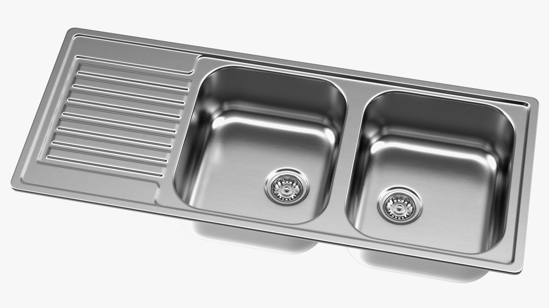 3D Double Bowl Stainless Steel Sink with Drainboard model