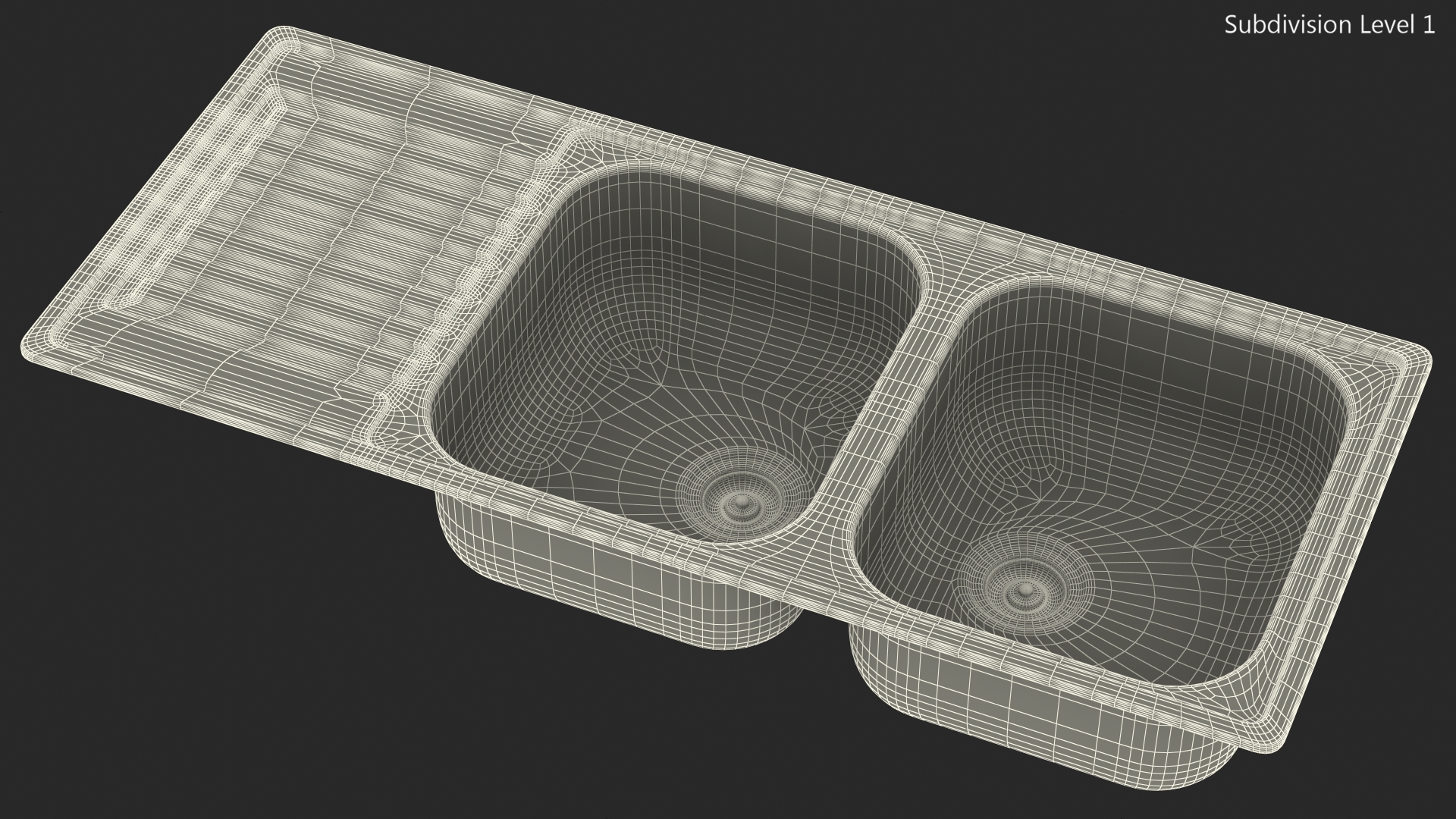 3D Double Bowl Stainless Steel Sink with Drainboard model