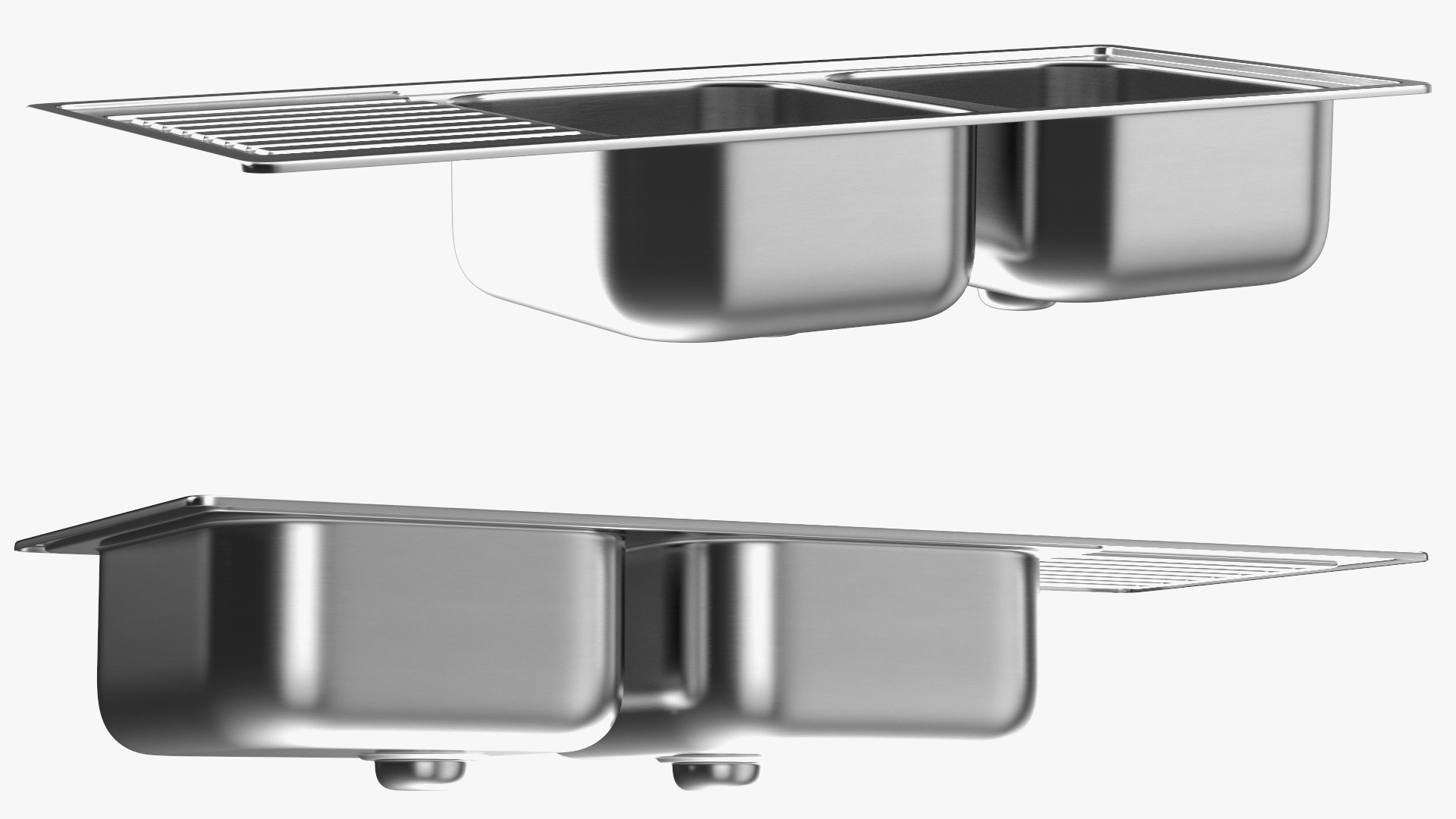 3D Double Bowl Stainless Steel Sink with Drainboard model