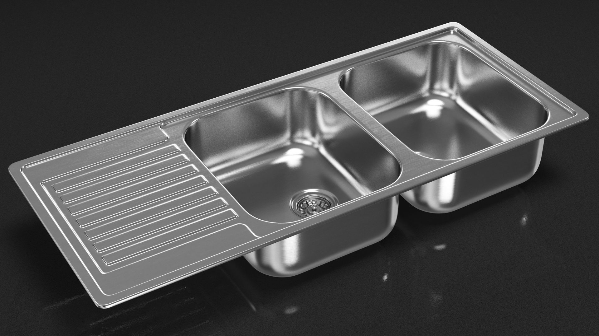 3D Double Bowl Stainless Steel Sink with Drainboard model