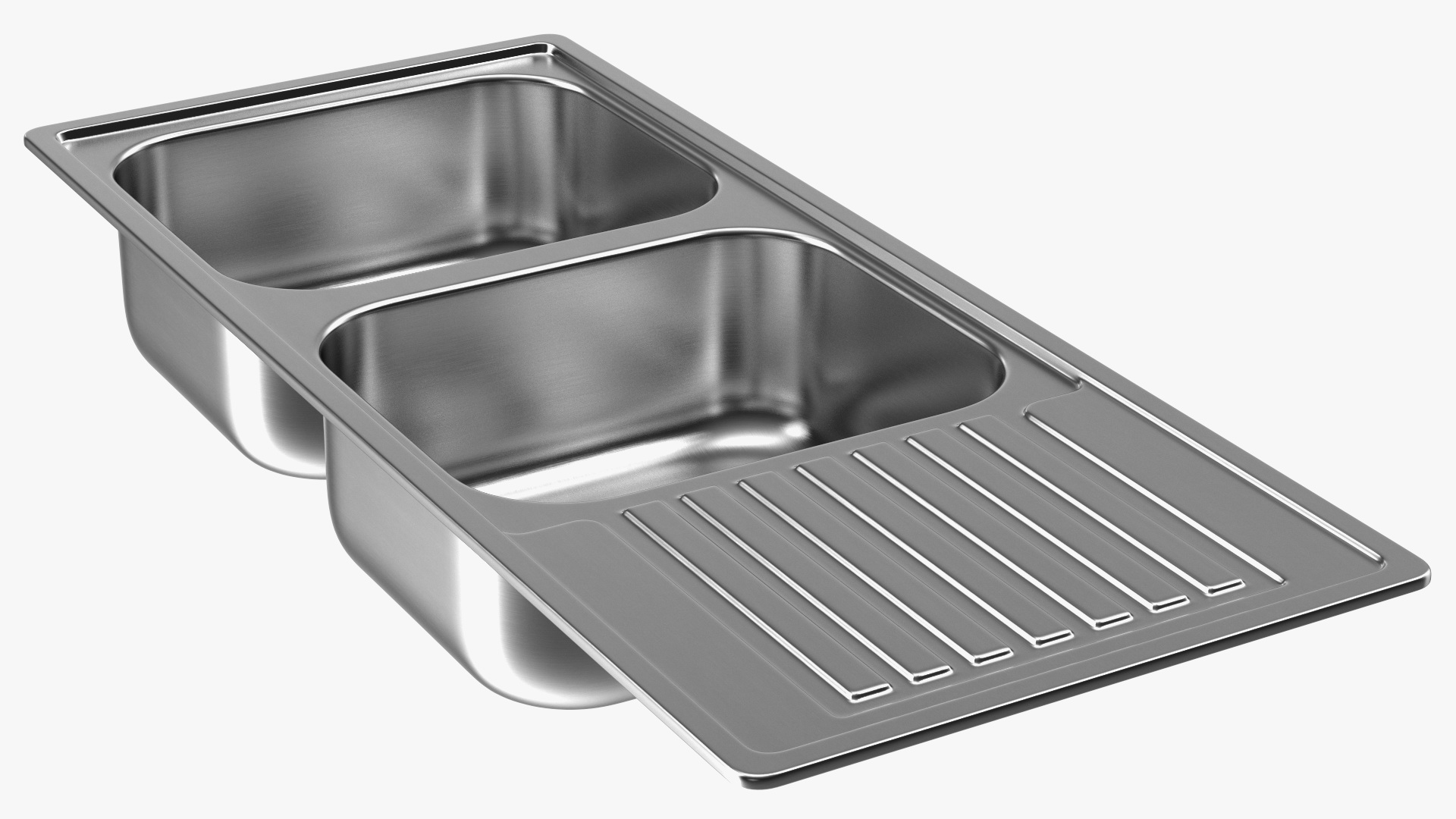 3D Double Bowl Stainless Steel Sink with Drainboard model