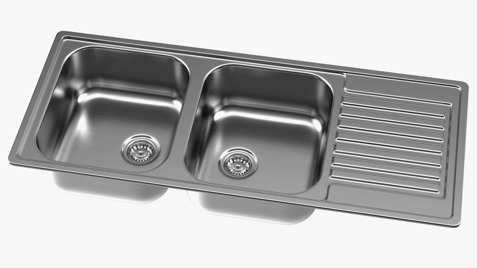 3D Double Bowl Stainless Steel Sink with Drainboard model
