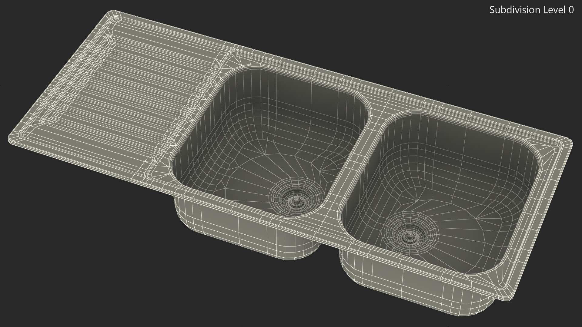 3D Double Bowl Stainless Steel Sink with Drainboard model