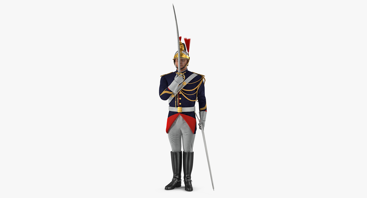 3D French Republican Guard in Traditional Uniform Rigged model