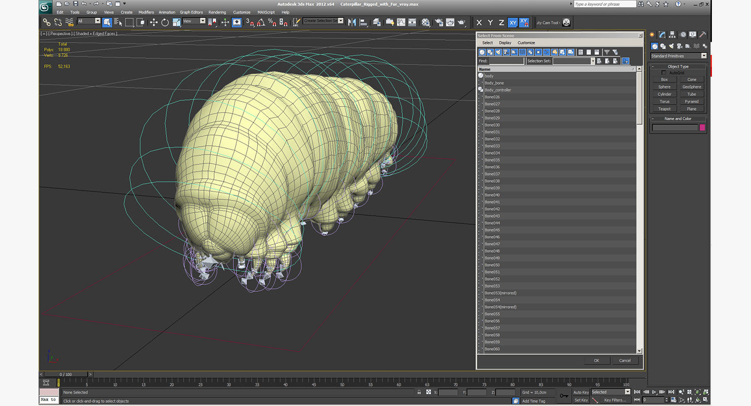 Caterpillar Rigged with Fur 3D
