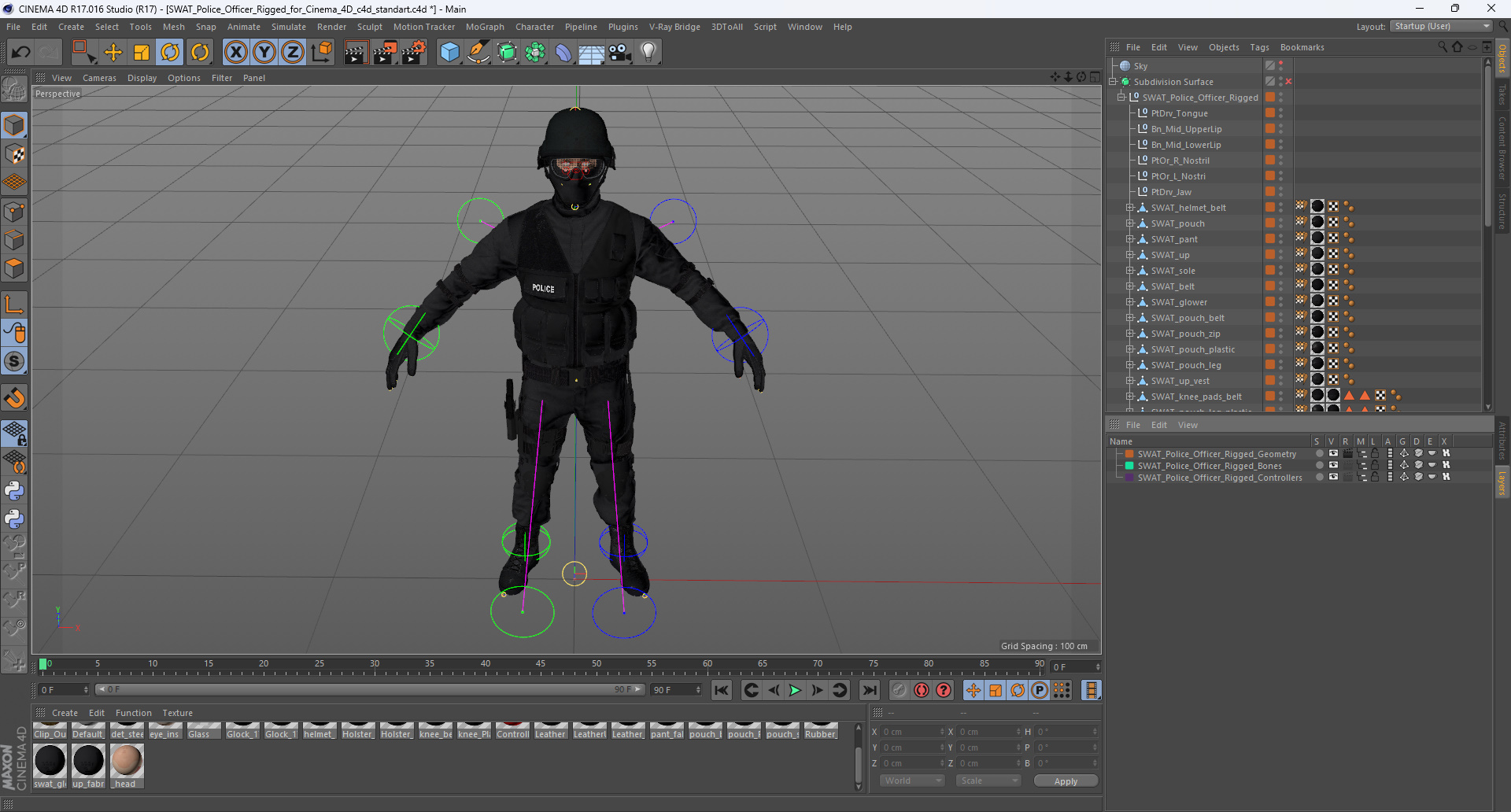 3D model SWAT Police Officer Rigged for Cinema 4D