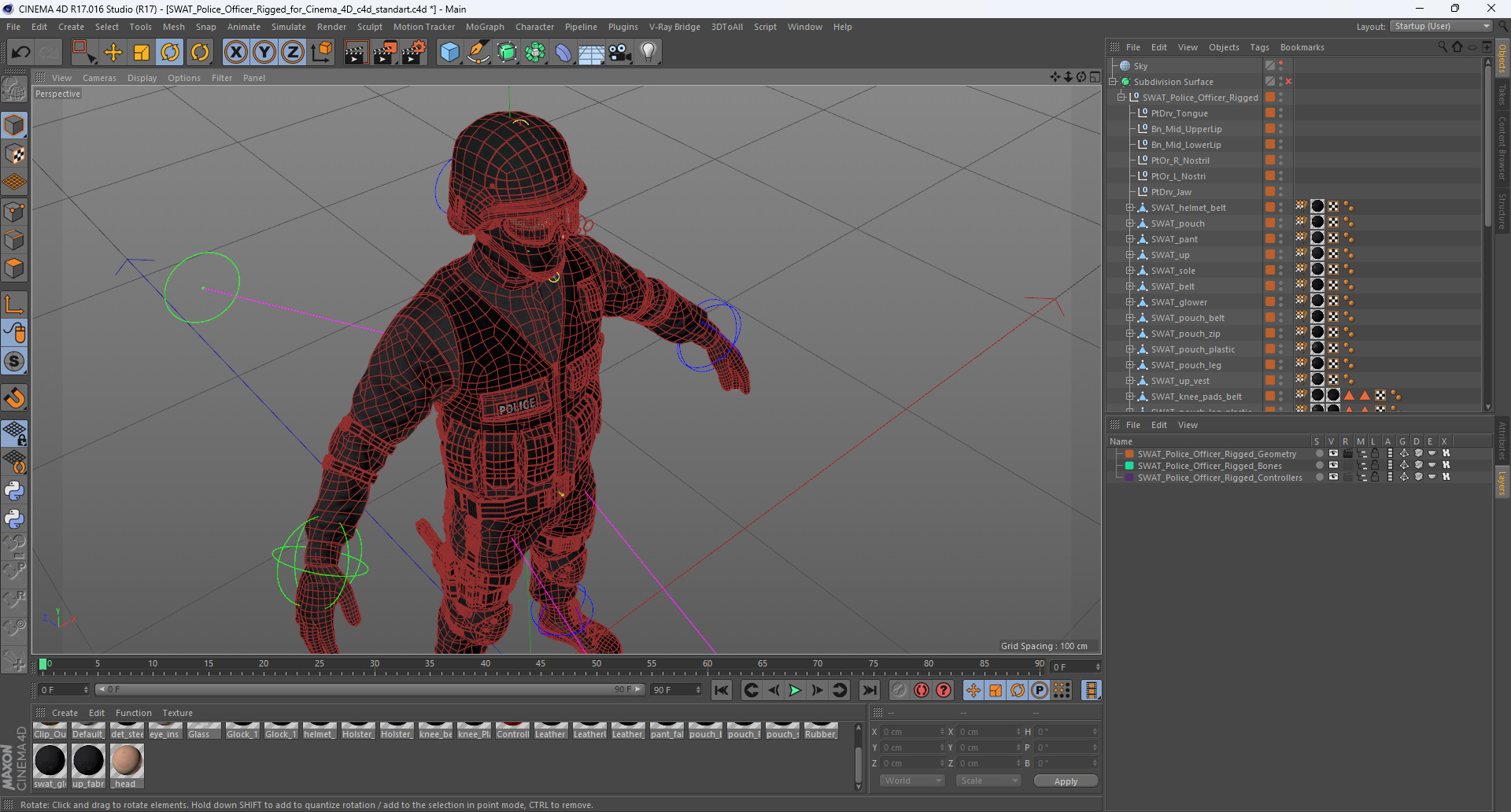 3D model SWAT Police Officer Rigged for Cinema 4D