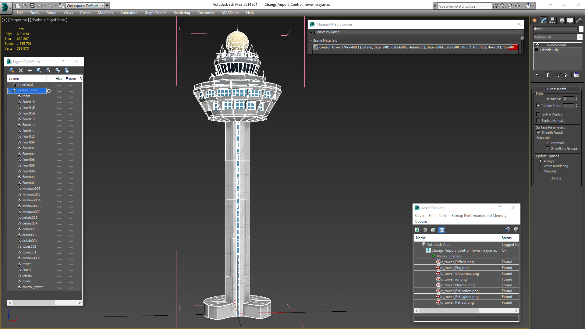 3D Changi Airport Control Tower model
