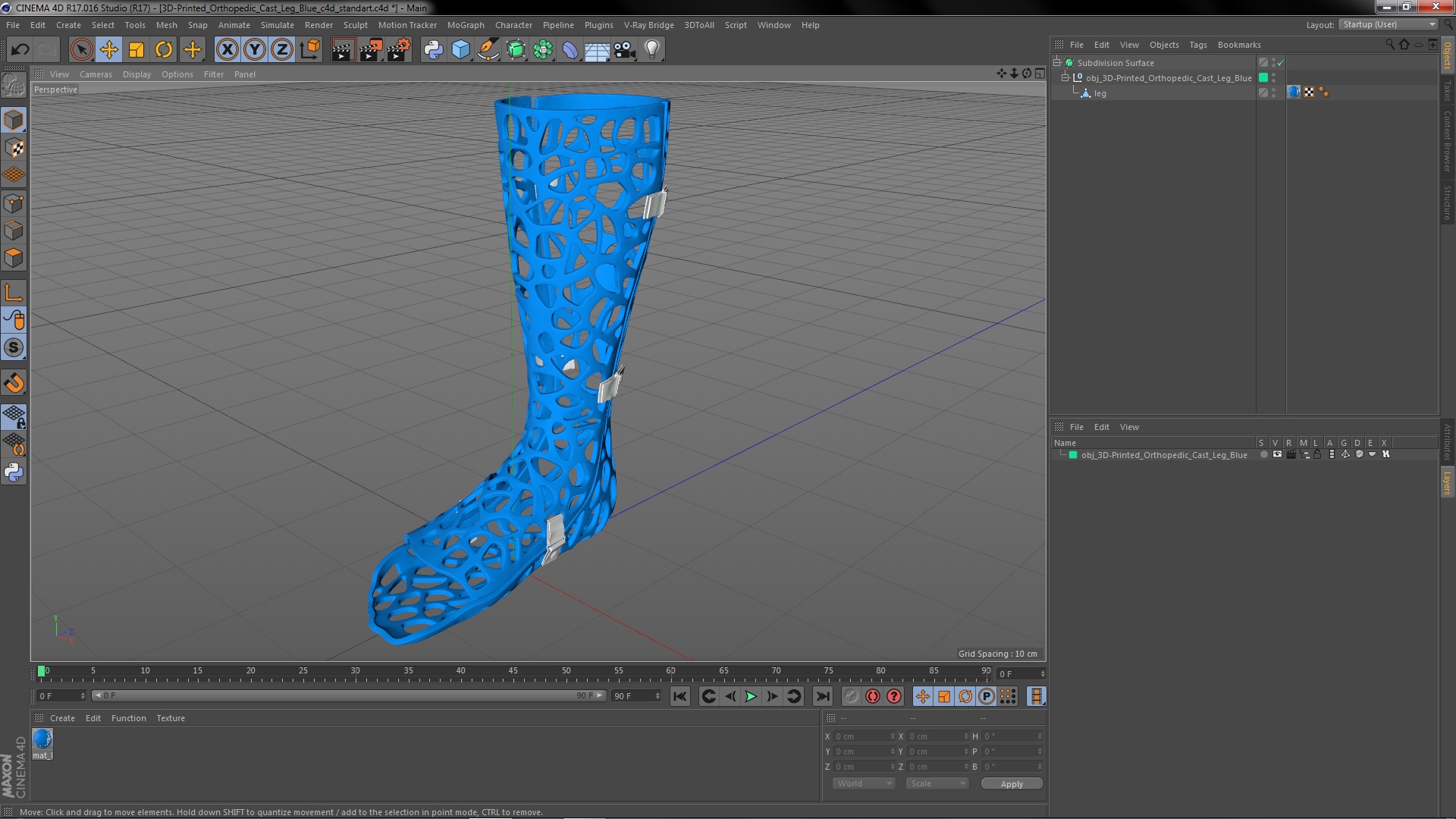 3D model 3D-Printed Orthopedic Cast Leg Blue