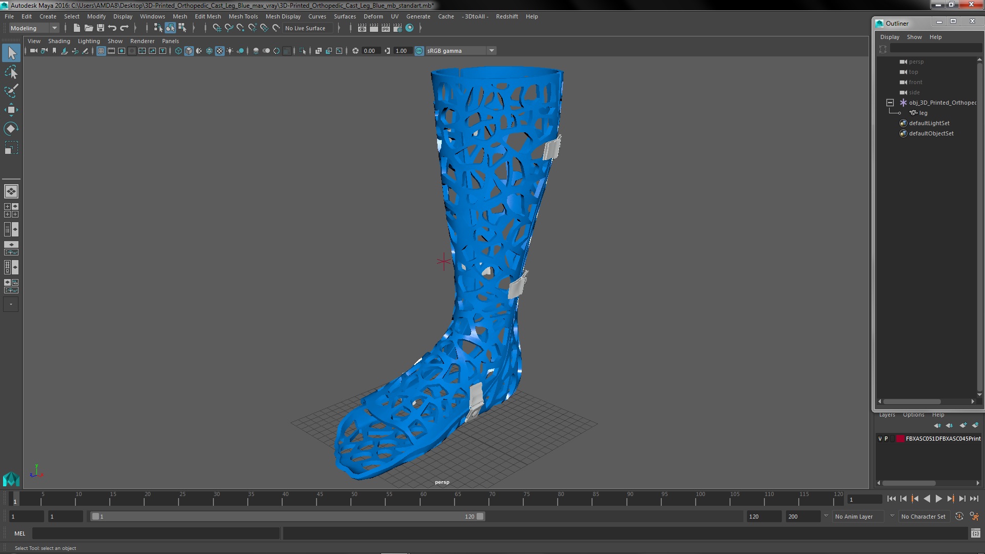 3D model 3D-Printed Orthopedic Cast Leg Blue