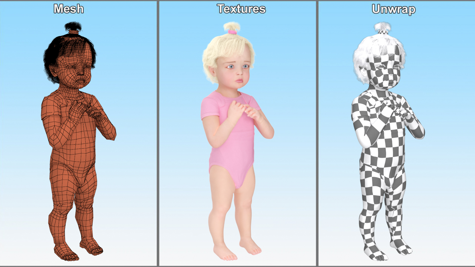 3D Toddler Girl in Bodysuit Standing model