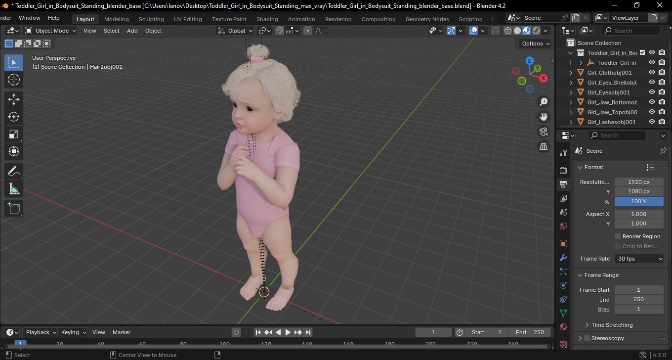 3D Toddler Girl in Bodysuit Standing model