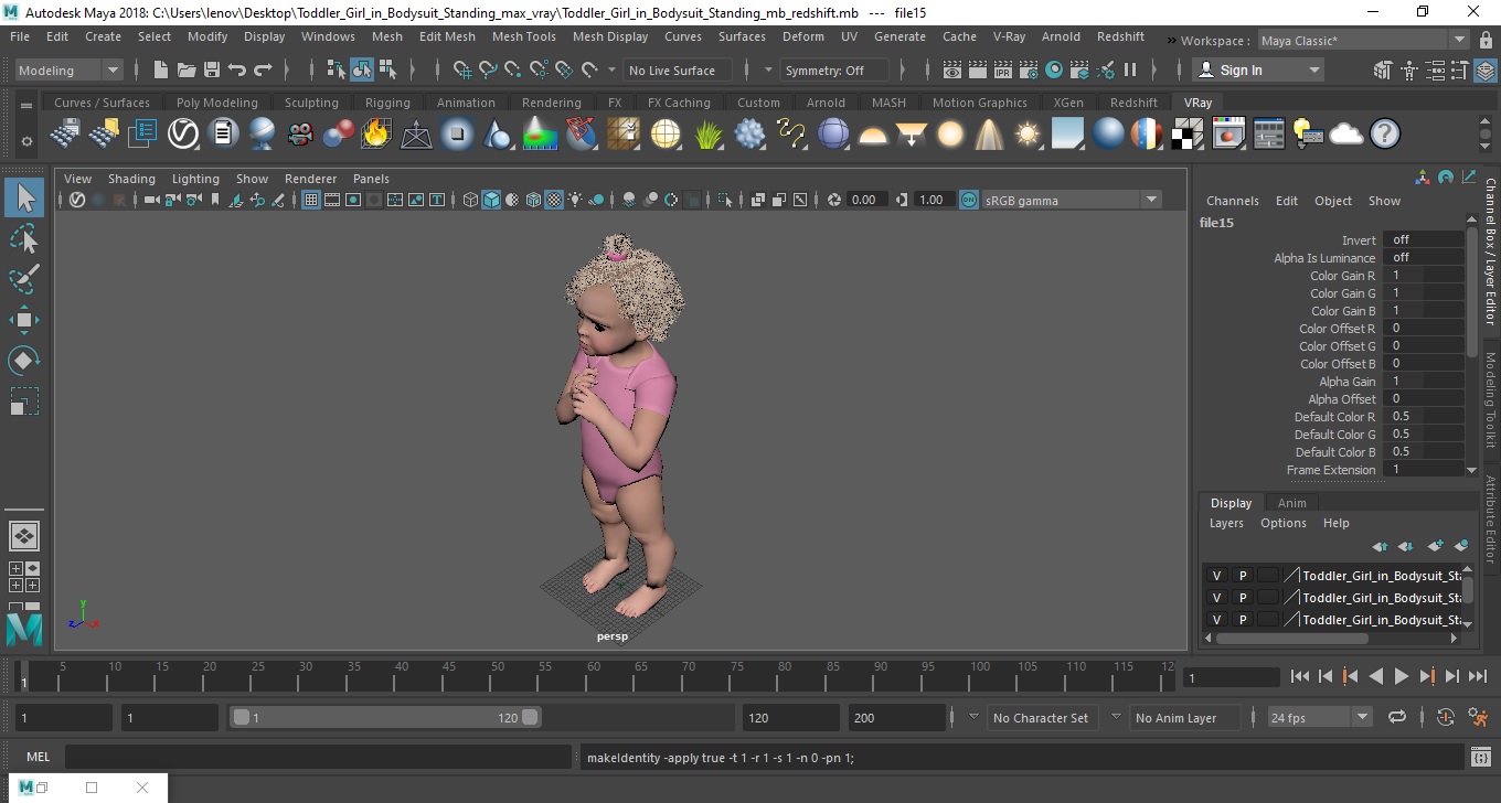 3D Toddler Girl in Bodysuit Standing model
