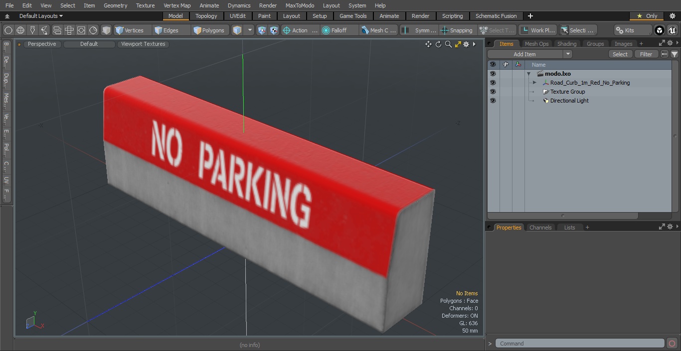 Road Curb 1m Red No Parking 3D
