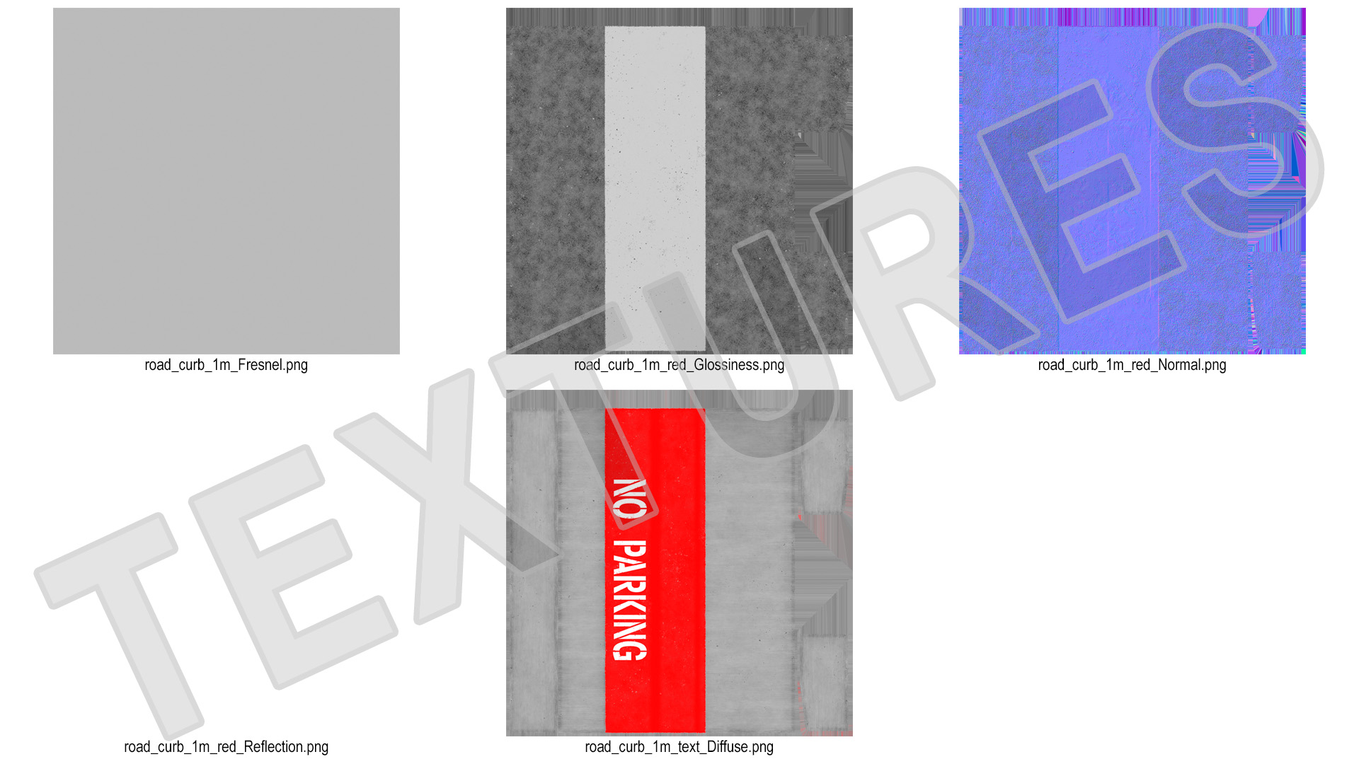 Road Curb 1m Red No Parking 3D