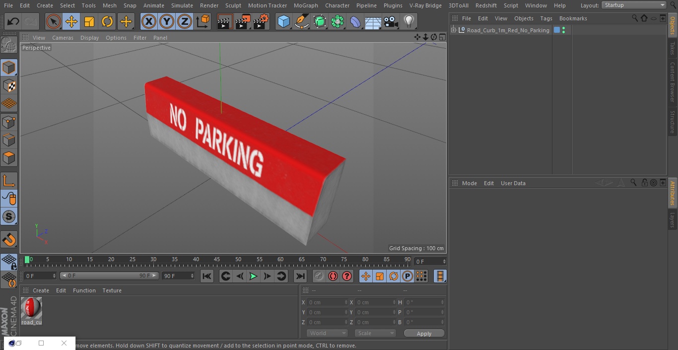 Road Curb 1m Red No Parking 3D