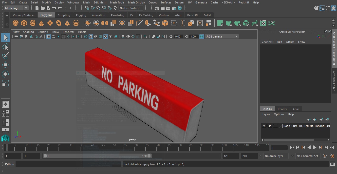 Road Curb 1m Red No Parking 3D