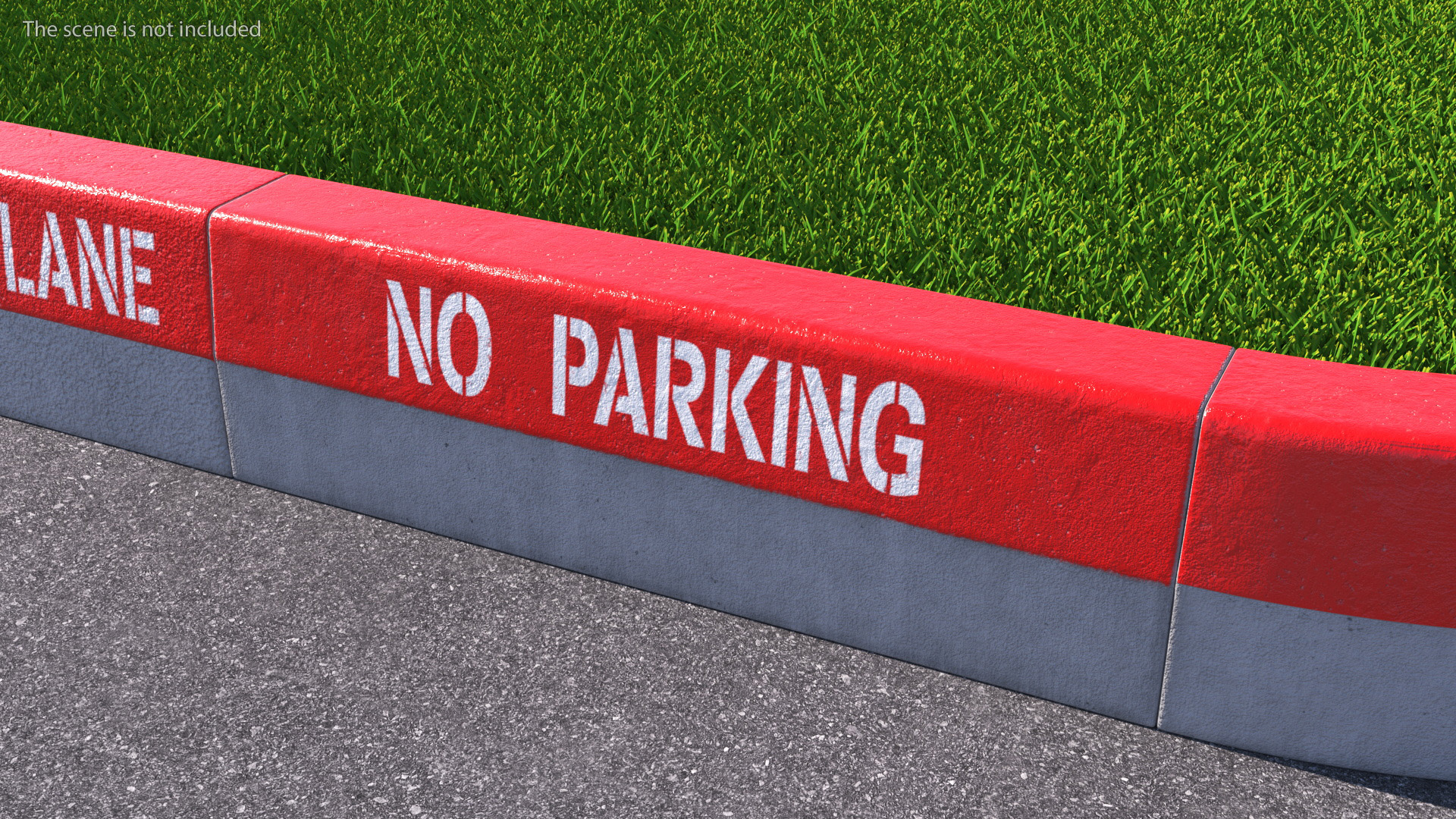 Road Curb 1m Red No Parking 3D