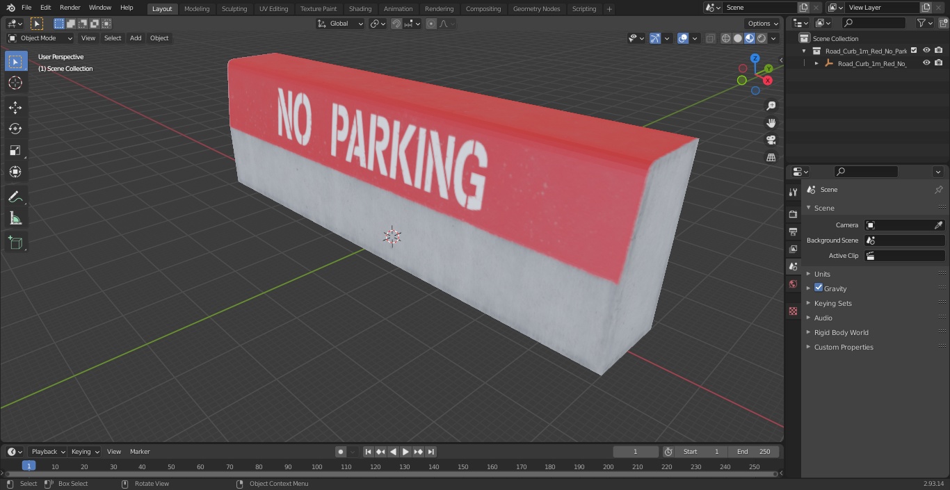 Road Curb 1m Red No Parking 3D