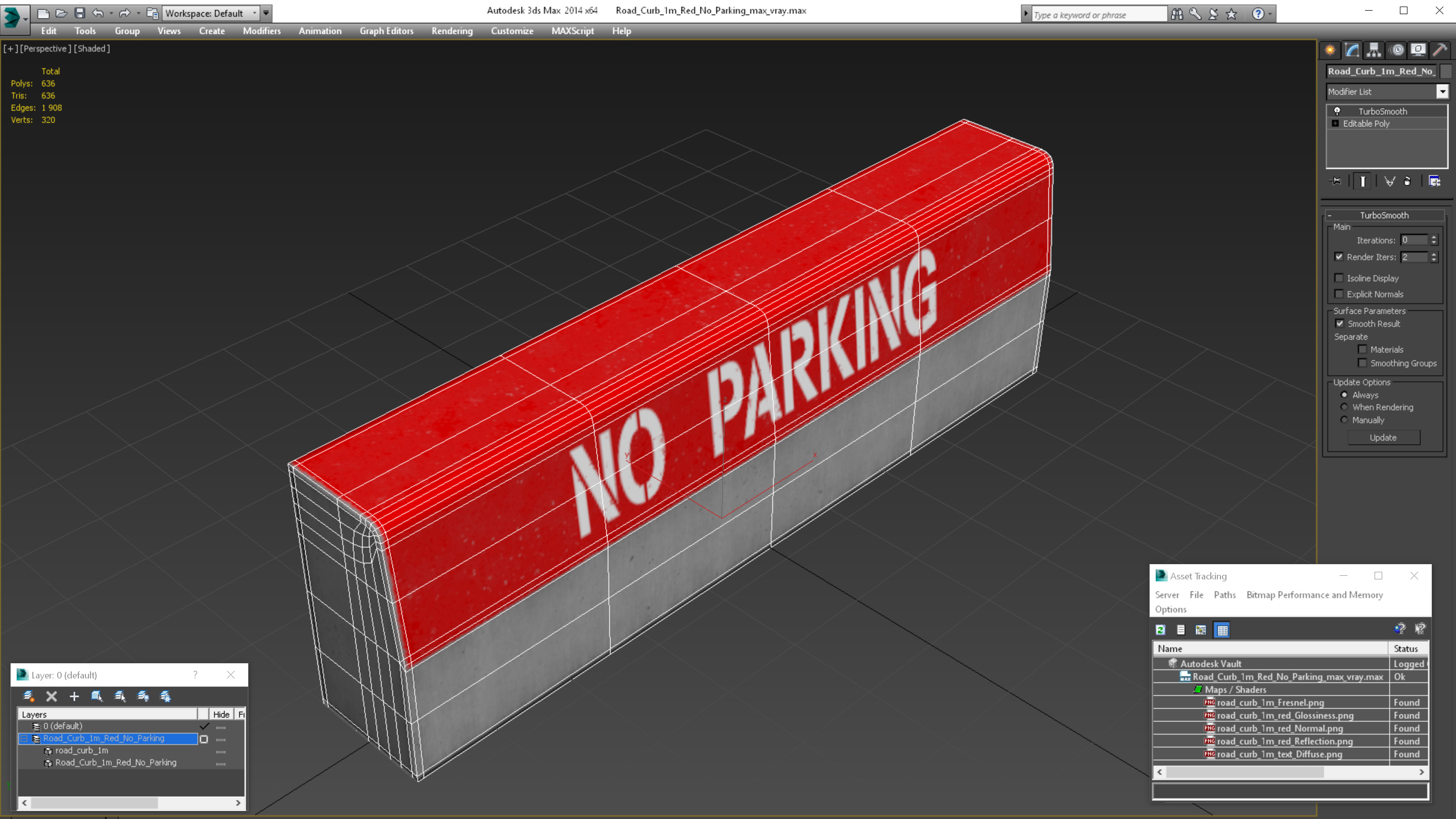 Road Curb 1m Red No Parking 3D