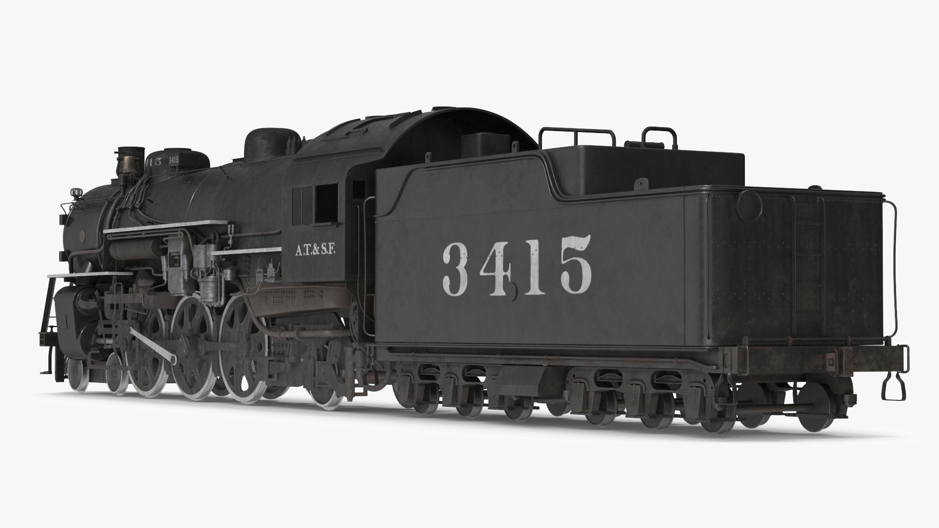 3D model Vintage Steam Locomotive ATSF 3415 Rigged for Maya