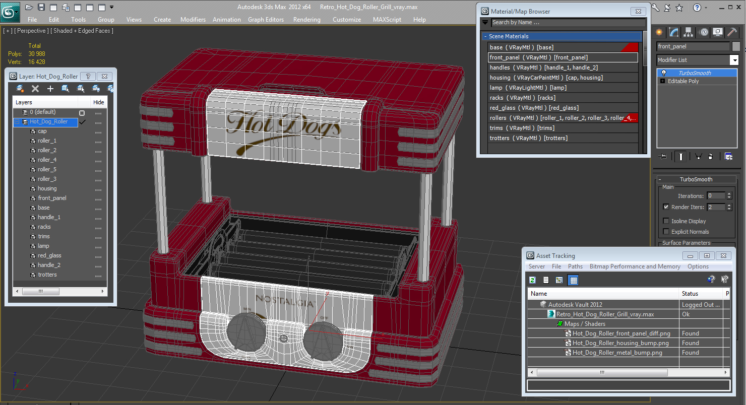 3D Retro Hot Dog Roller Grill