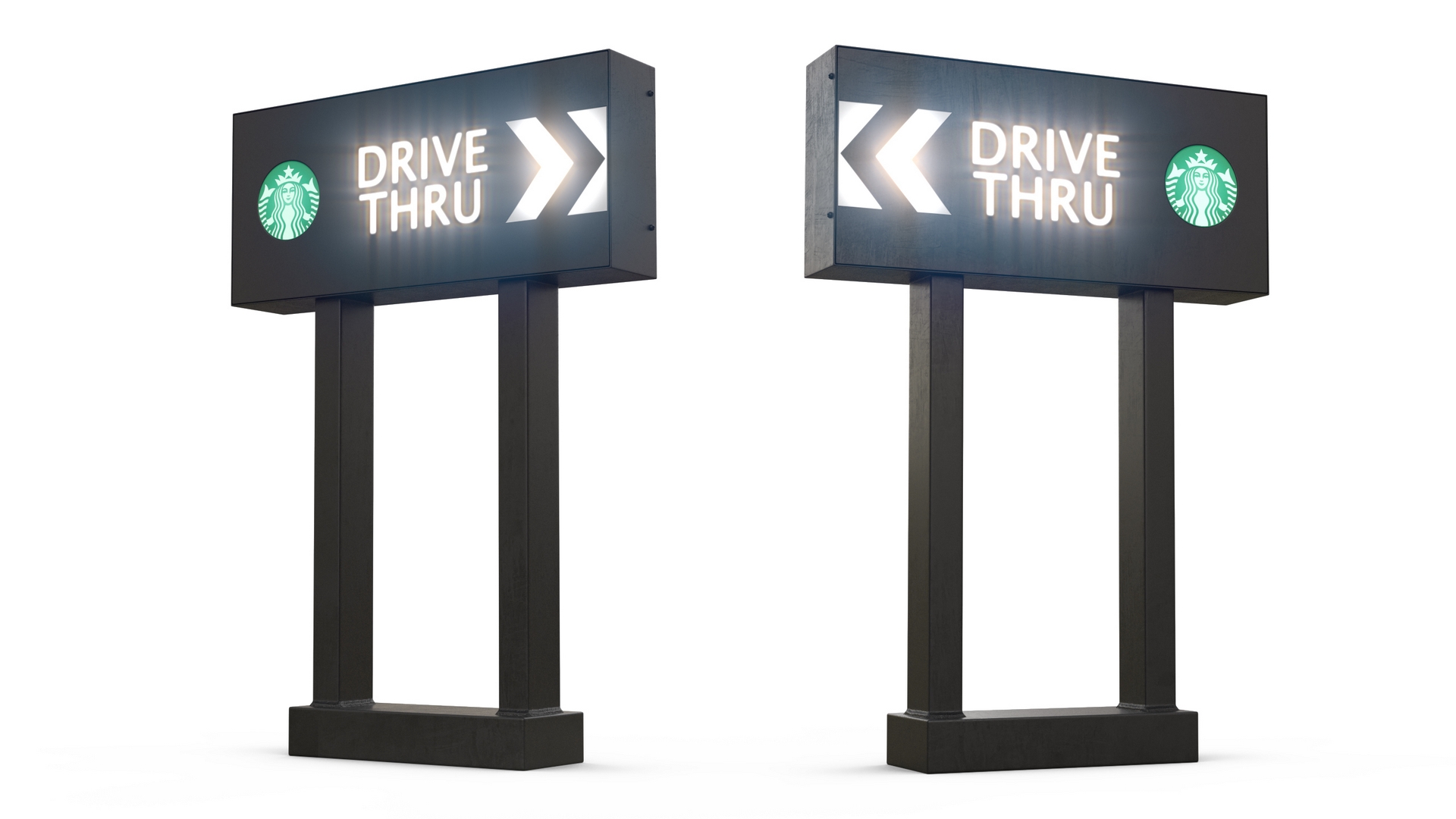 Starbucks Drive Thru Sign Light On 3D model