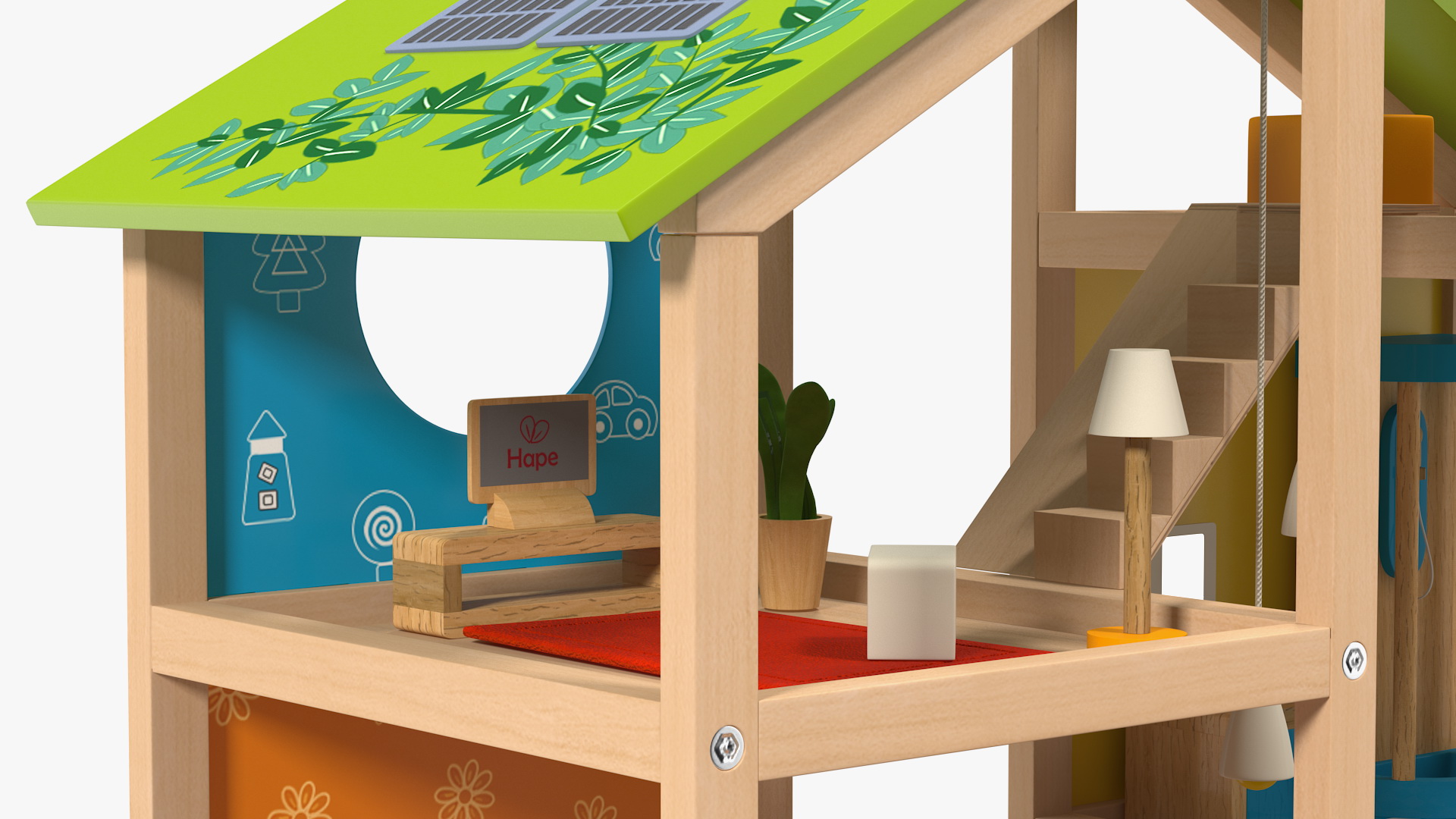 3D All Seasons Kids Wooden Dollhouse by Hape Furnished