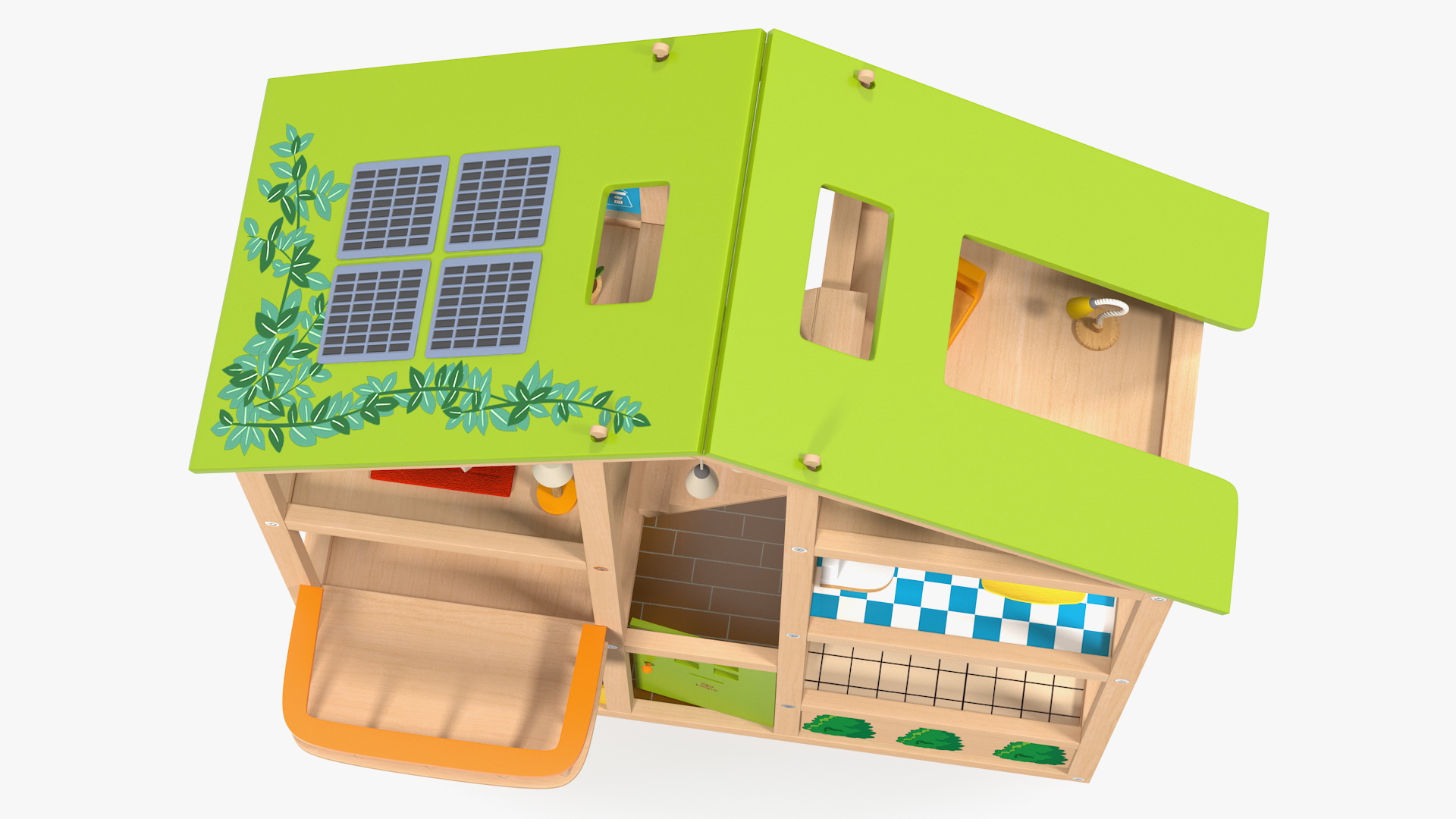 3D All Seasons Kids Wooden Dollhouse by Hape Furnished