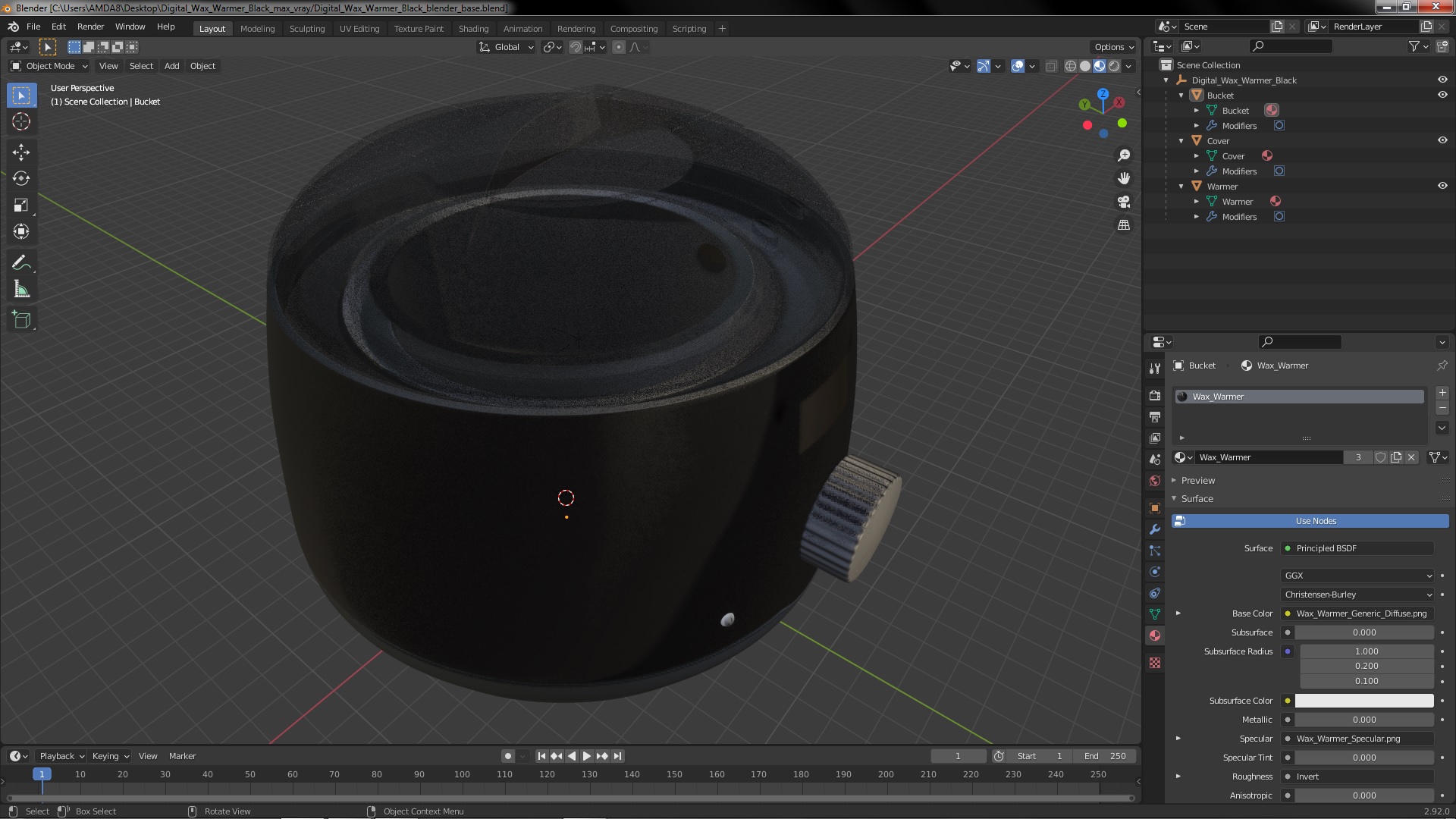 Digital Wax Warmer Black 3D model