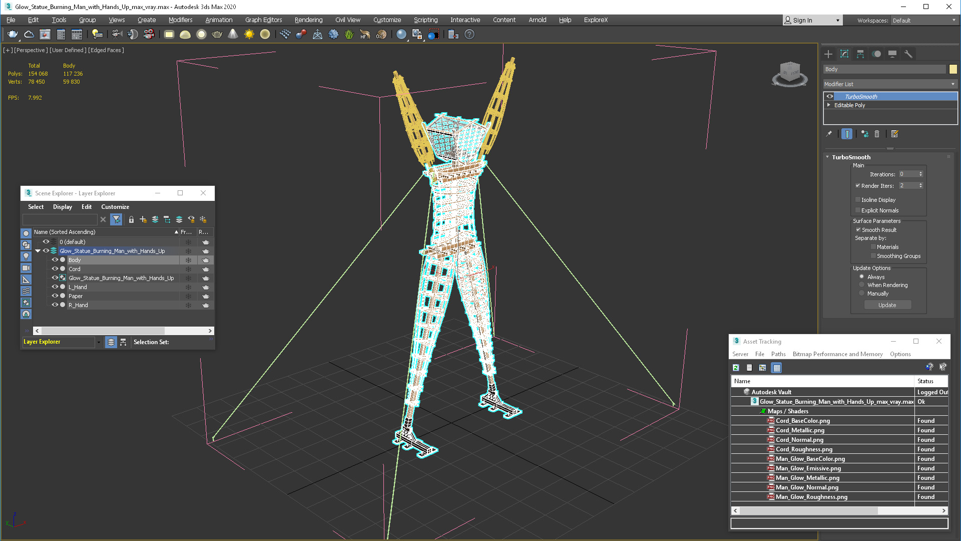 Glow Statue Burning Man with Hands Up 3D