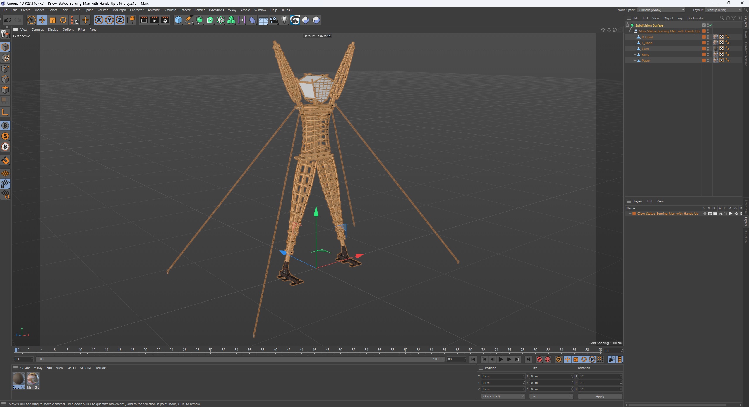 Glow Statue Burning Man with Hands Up 3D