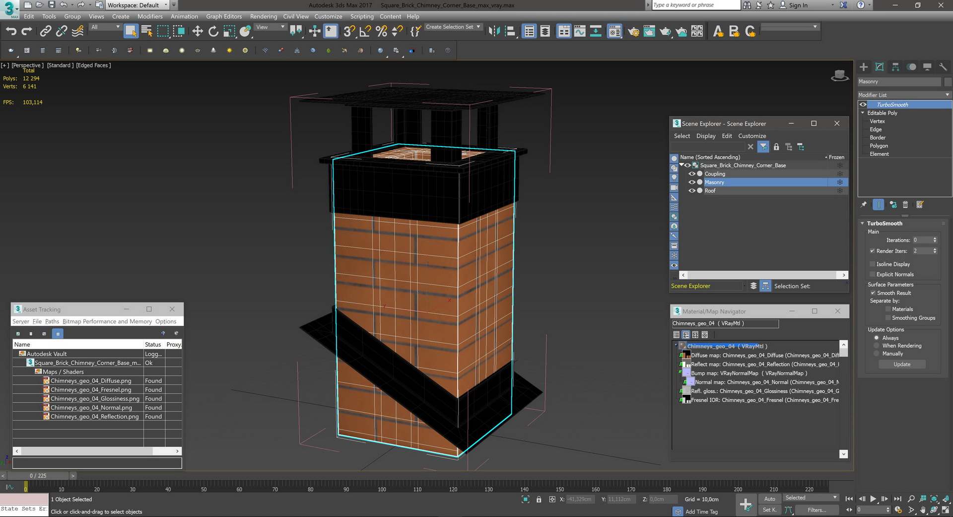 Square Brick Chimney Corner Base 3D