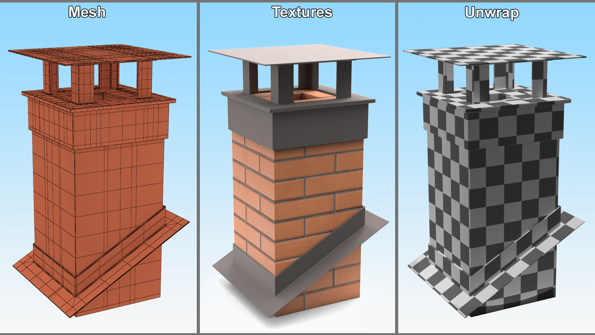 Square Brick Chimney Corner Base 3D