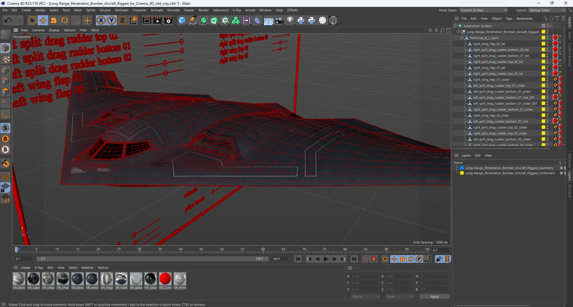 Long-Range Penetration Bomber Aircraft Rigged for Cinema 4D 3D model