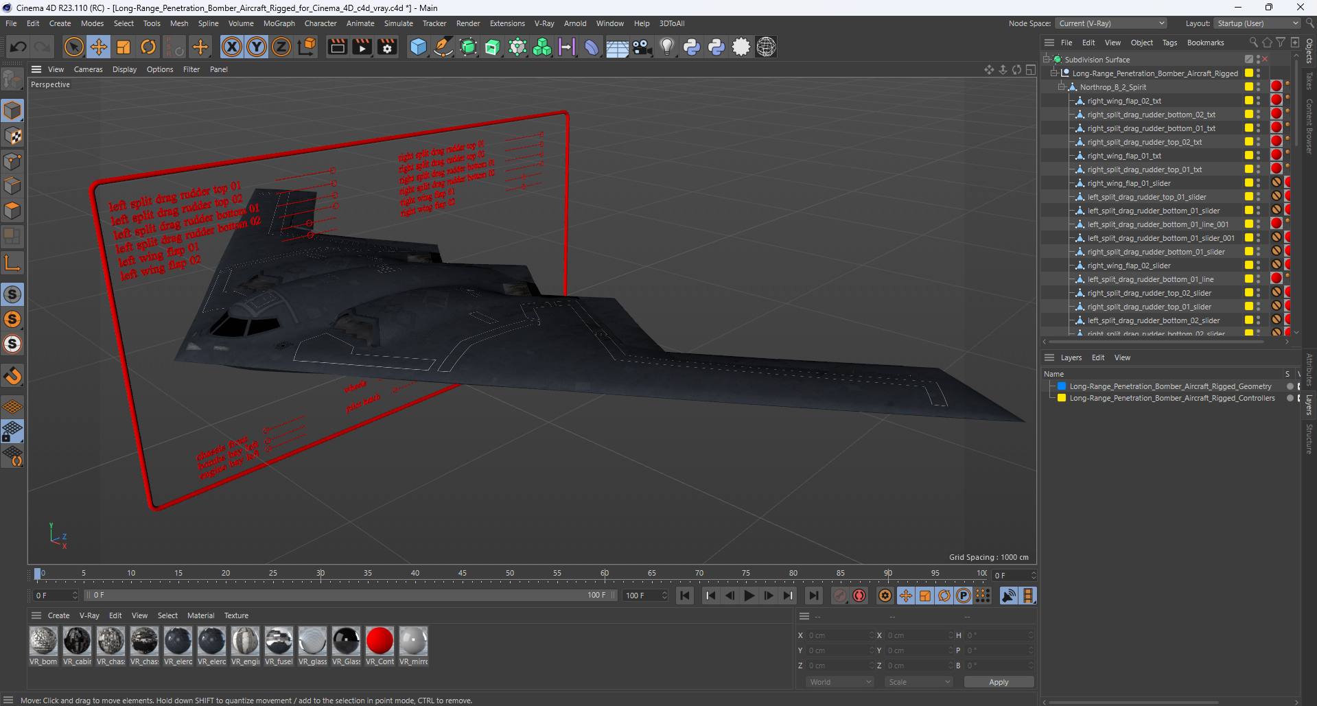 Long-Range Penetration Bomber Aircraft Rigged for Cinema 4D 3D model