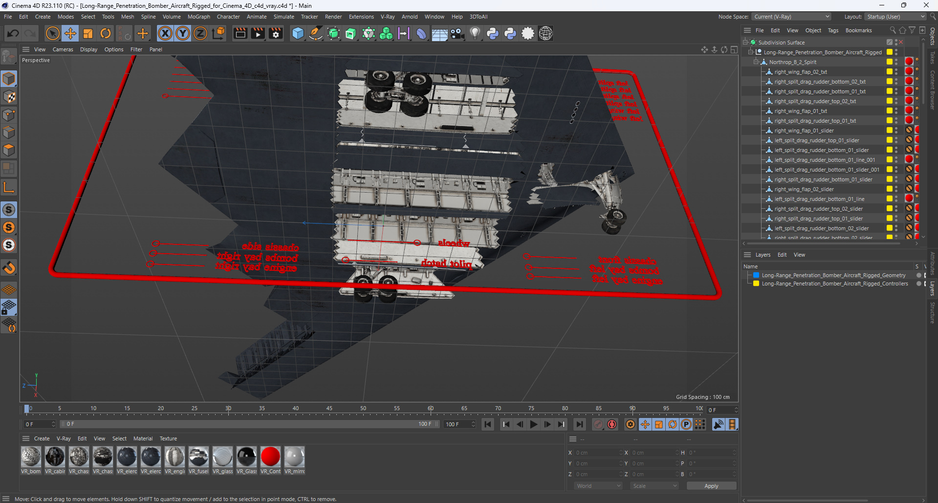 Long-Range Penetration Bomber Aircraft Rigged for Cinema 4D 3D model
