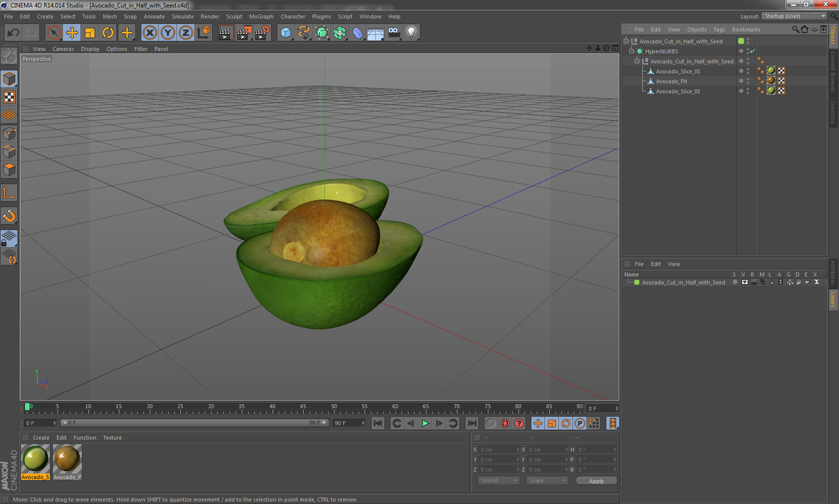 Avocado Cut in Half with Seed 3D model
