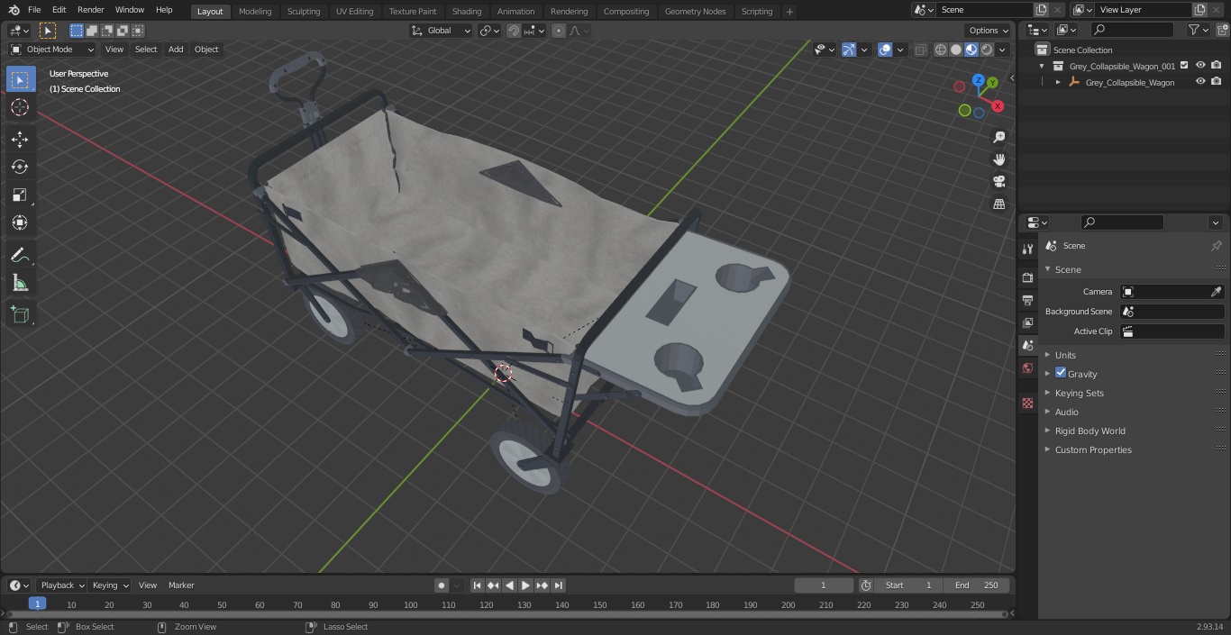 Grey Collapsible Wagon 3D