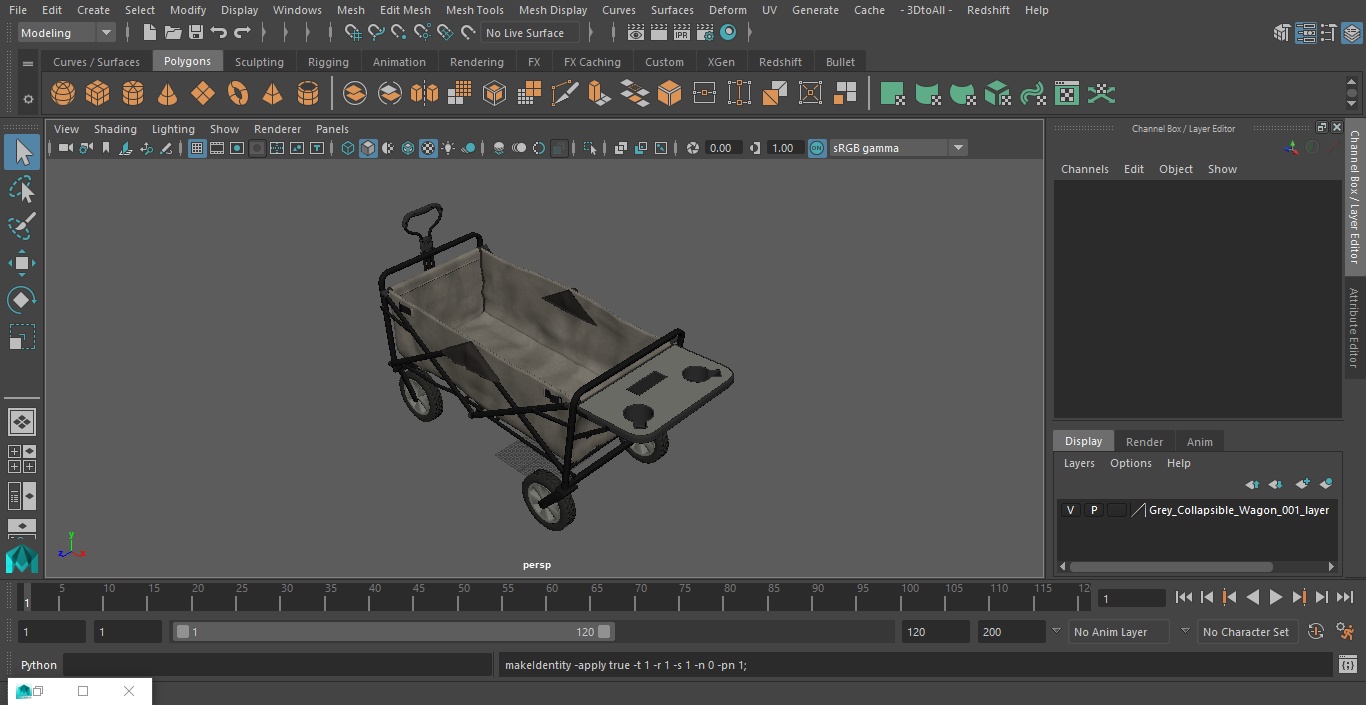 Grey Collapsible Wagon 3D
