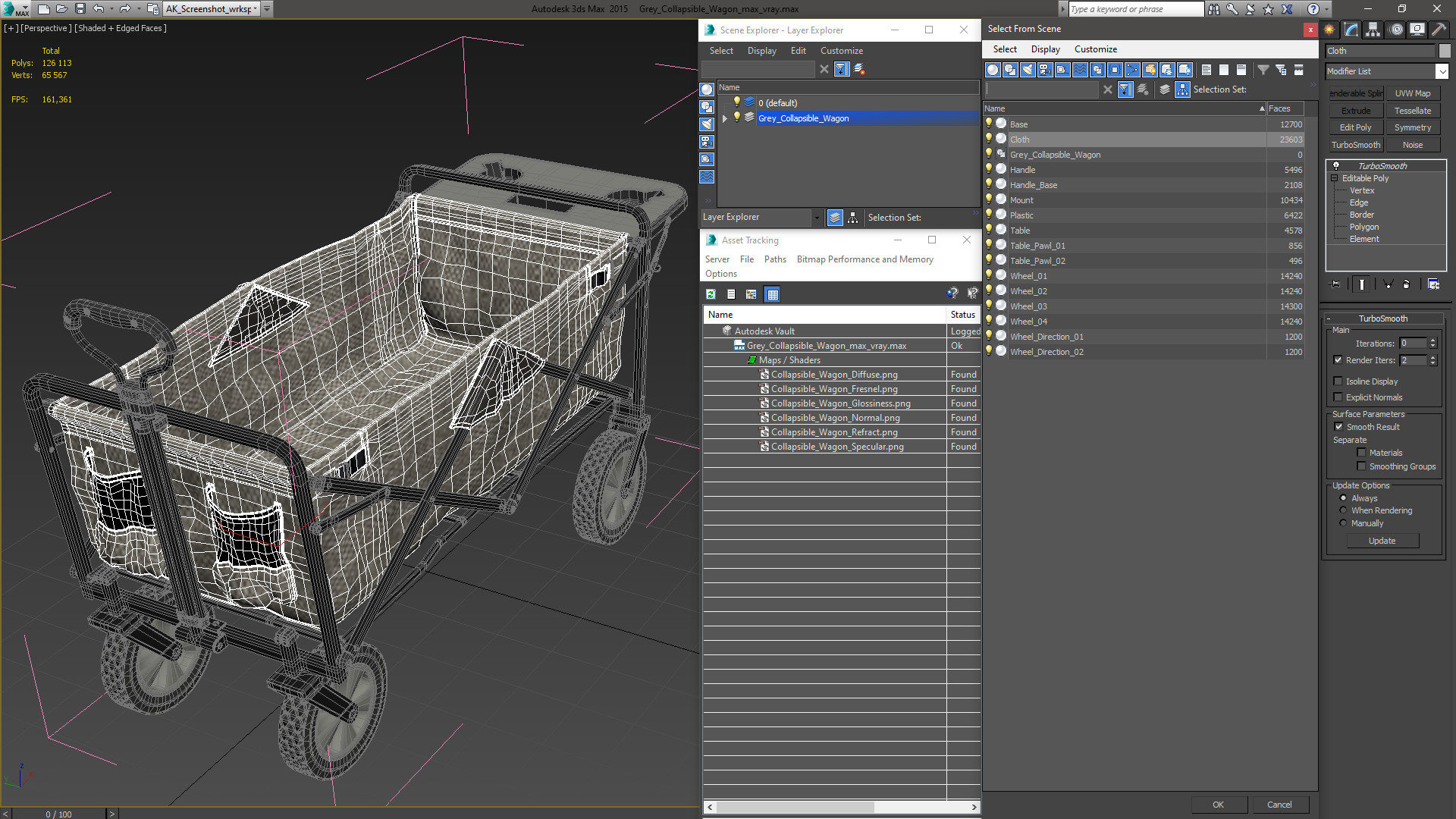 Grey Collapsible Wagon 3D