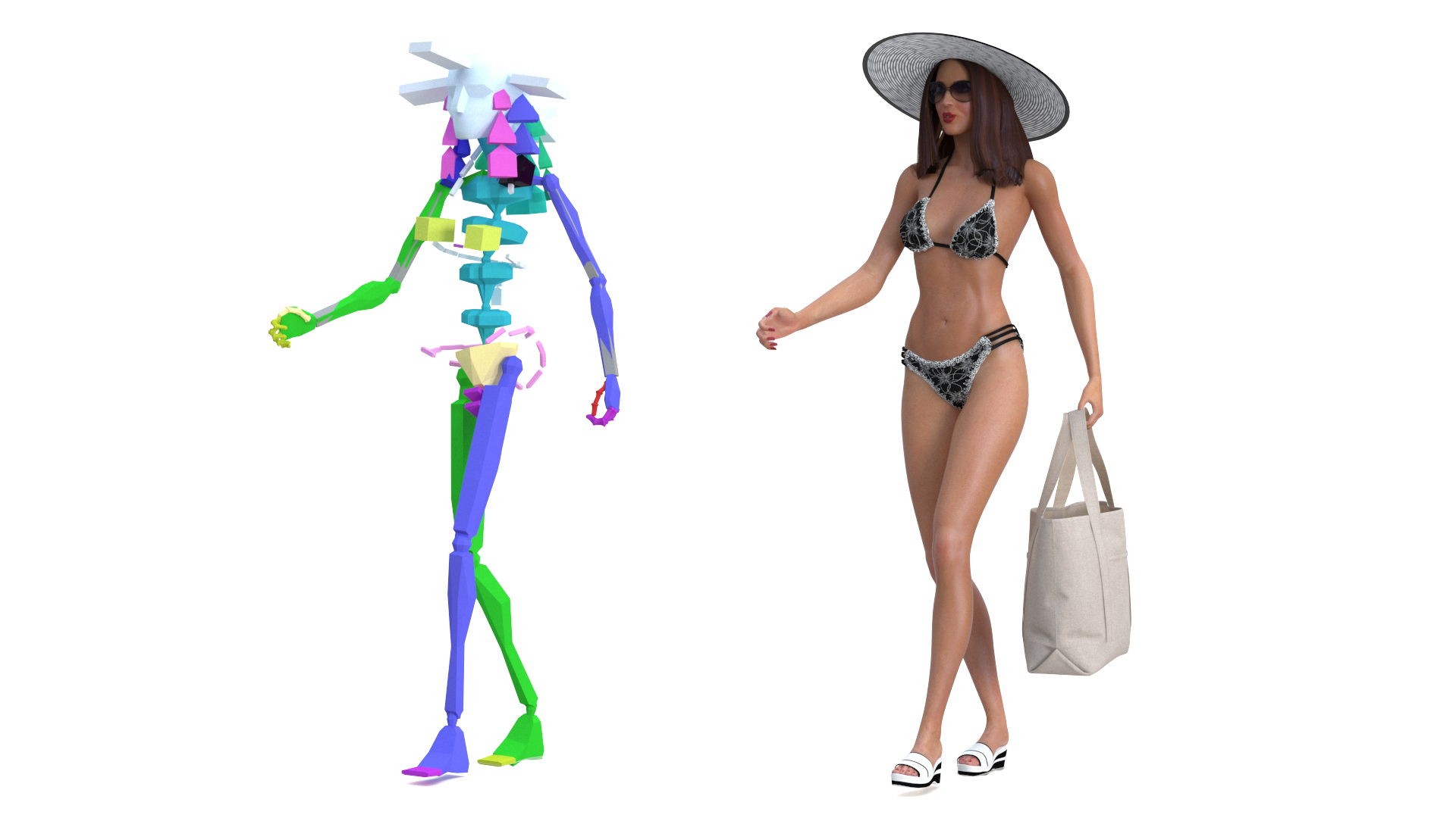 3D Bikini Girl With Bag Rigged for Cinema 4D